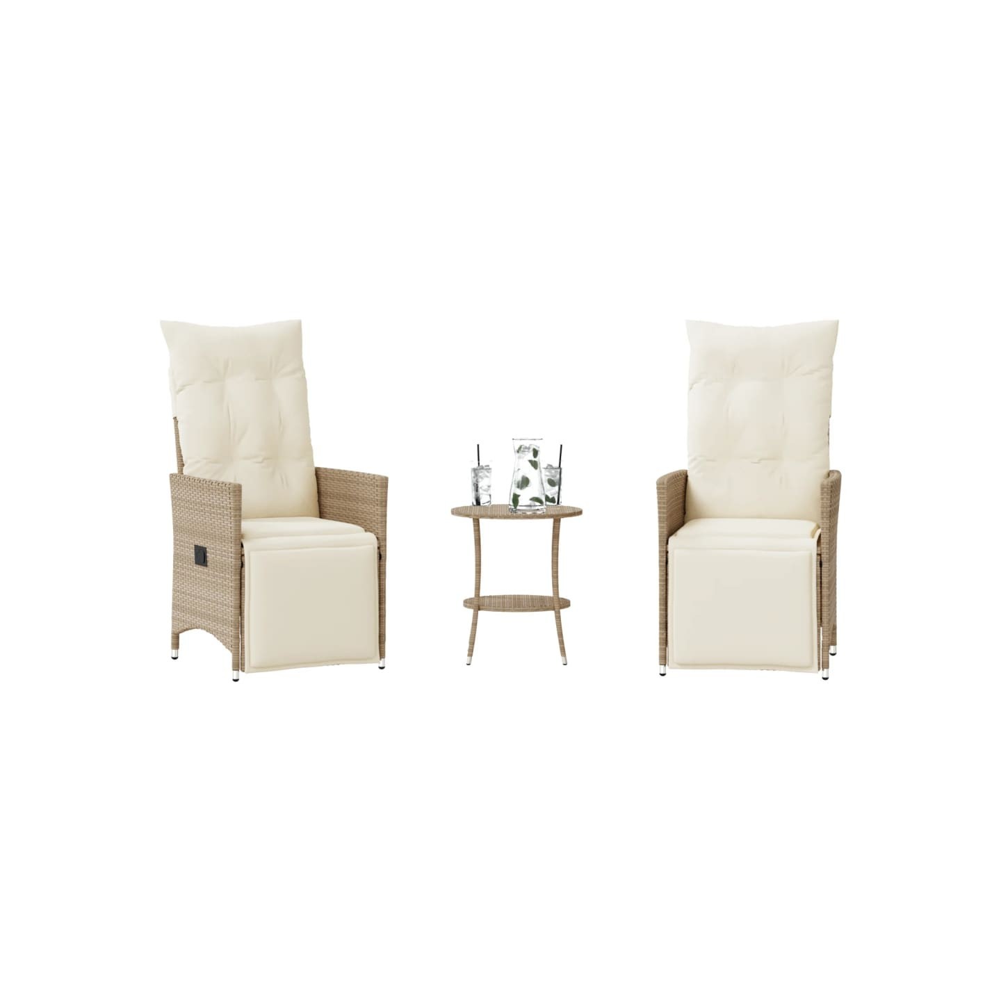 Ensemble de bistro 3 pcs avec coussins beige résine tressée