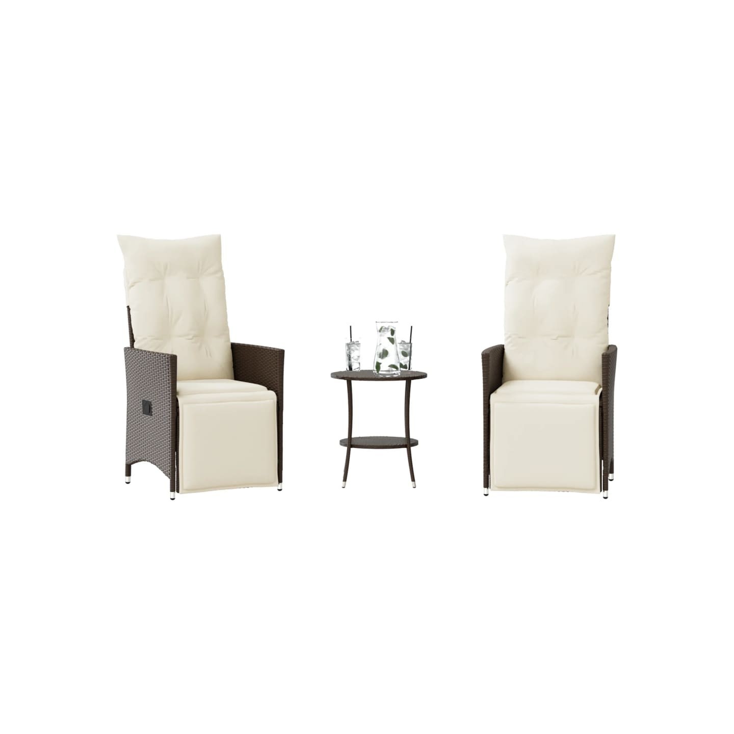 Ensemble de bistro 3 pcs avec coussins marron résine tressée