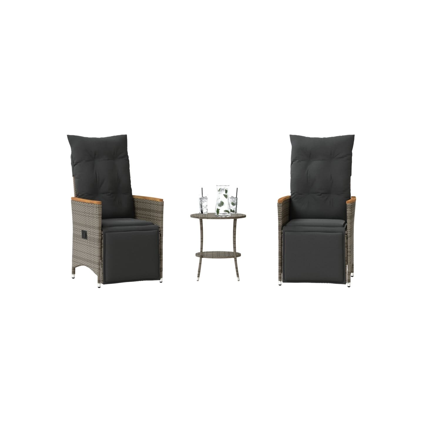 Ensemble de bistro 3 pcs avec coussins gris résine tressée