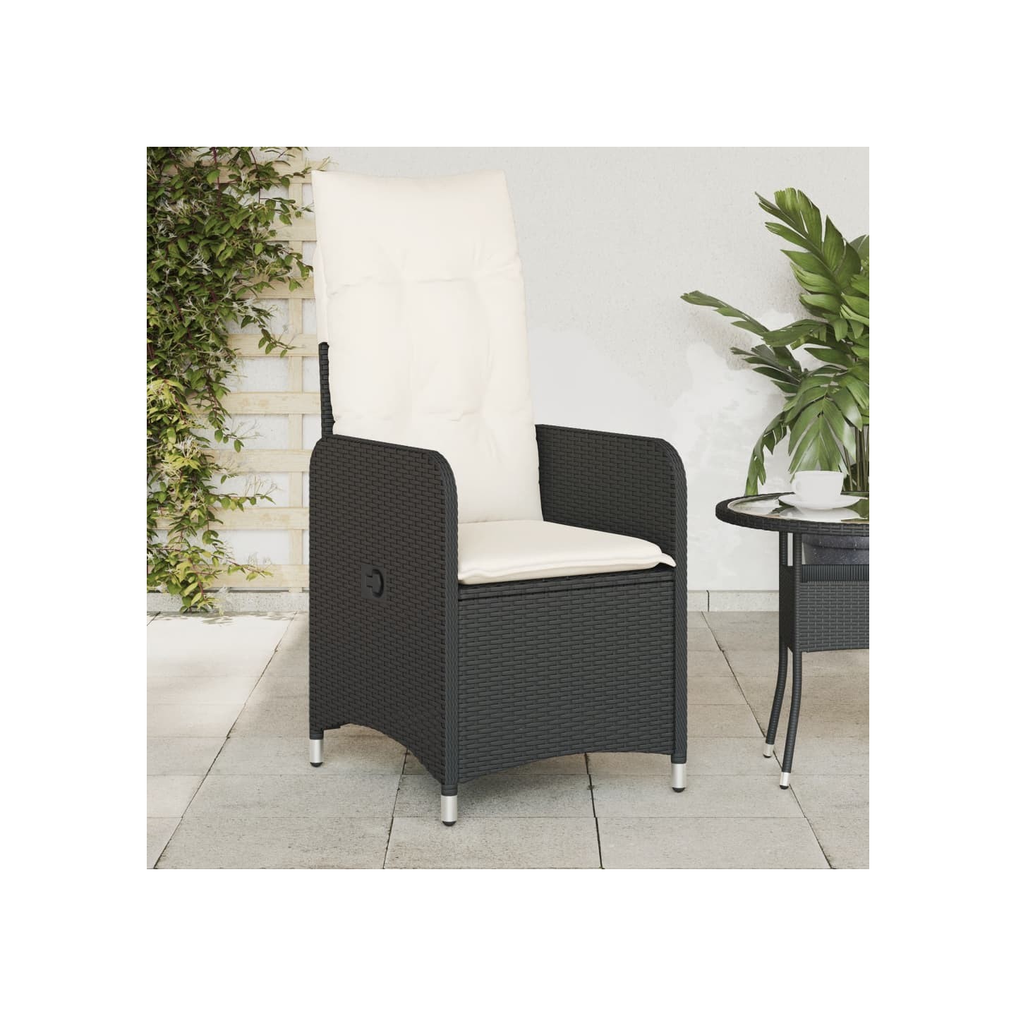 Chaises inclinables de jardin lot de 2 et coussins noir rotin
