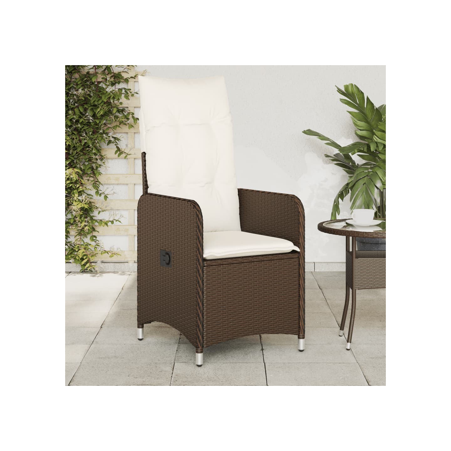 Chaises inclinables de jardin lot de 2 et coussins marron rotin
