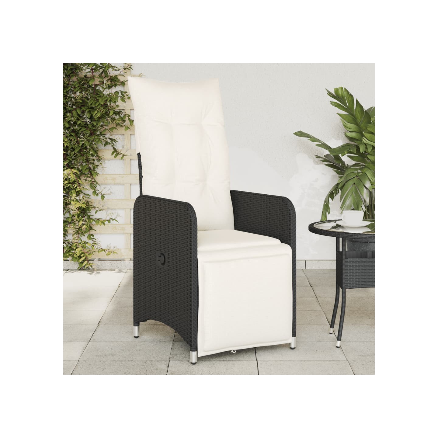 Chaises inclinables de jardin lot de 2 et coussins noir rotin