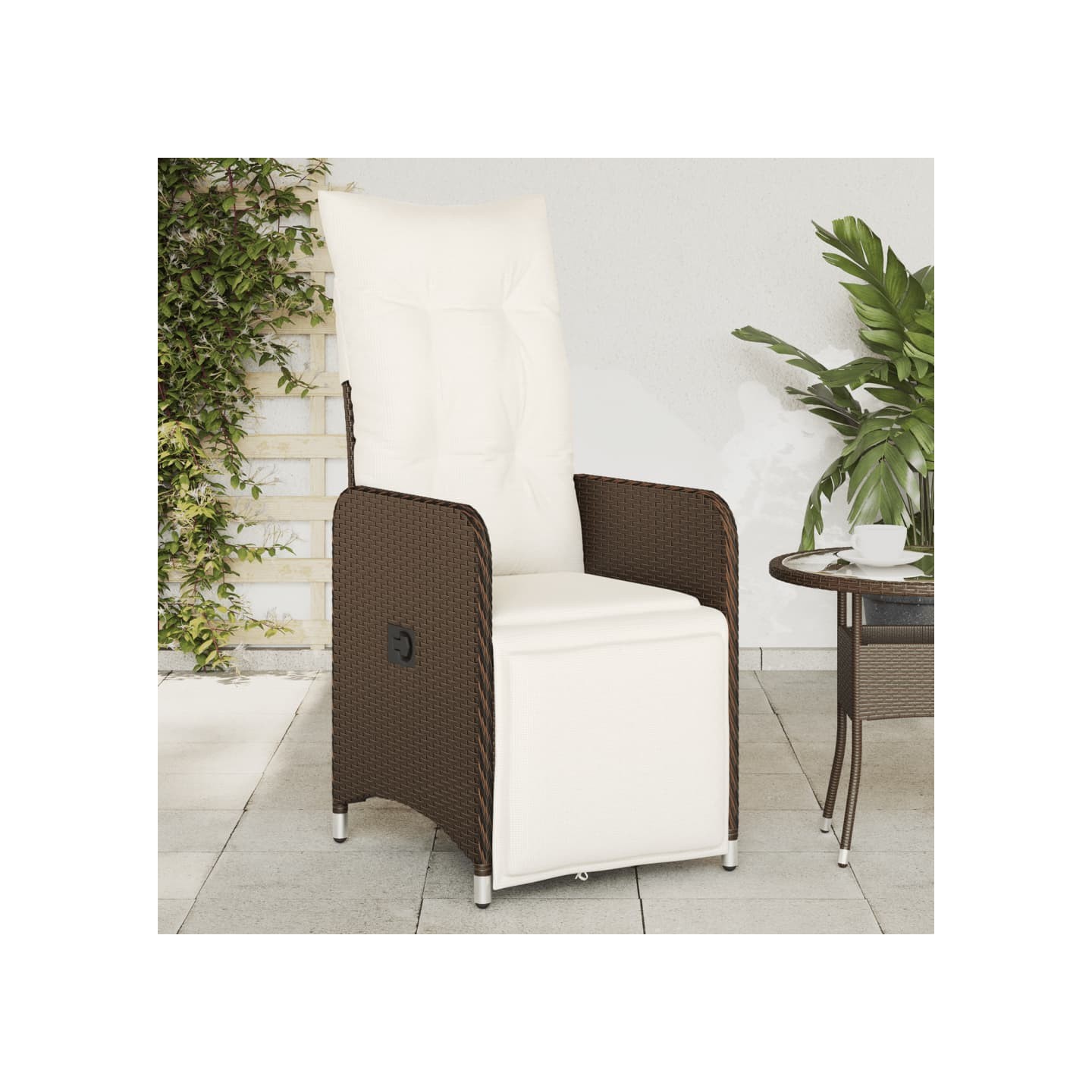 Chaises inclinables de jardin lot de 2 et coussins marron rotin