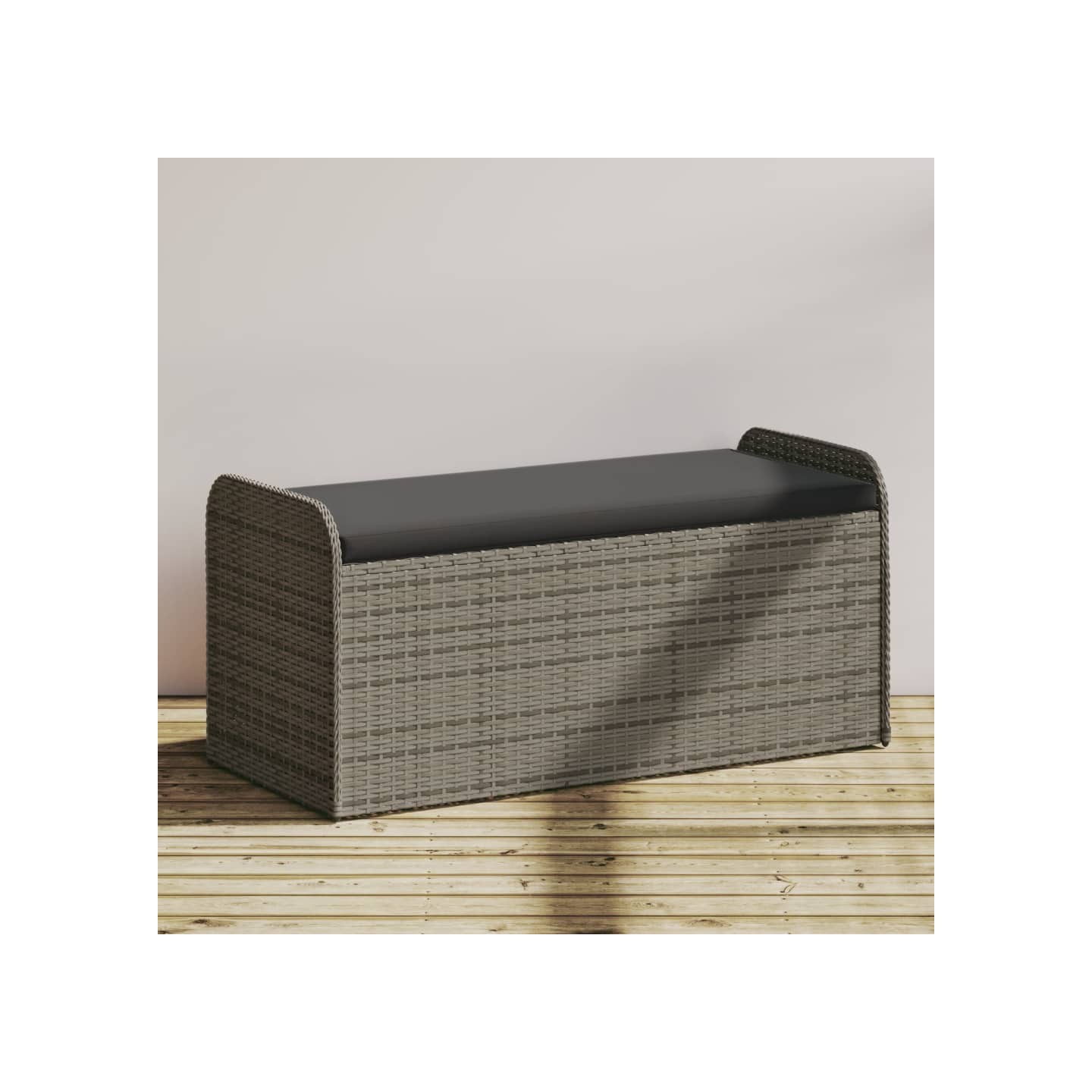 Banc de rangement avec coussin gris 115x51x52 cm résine tressée