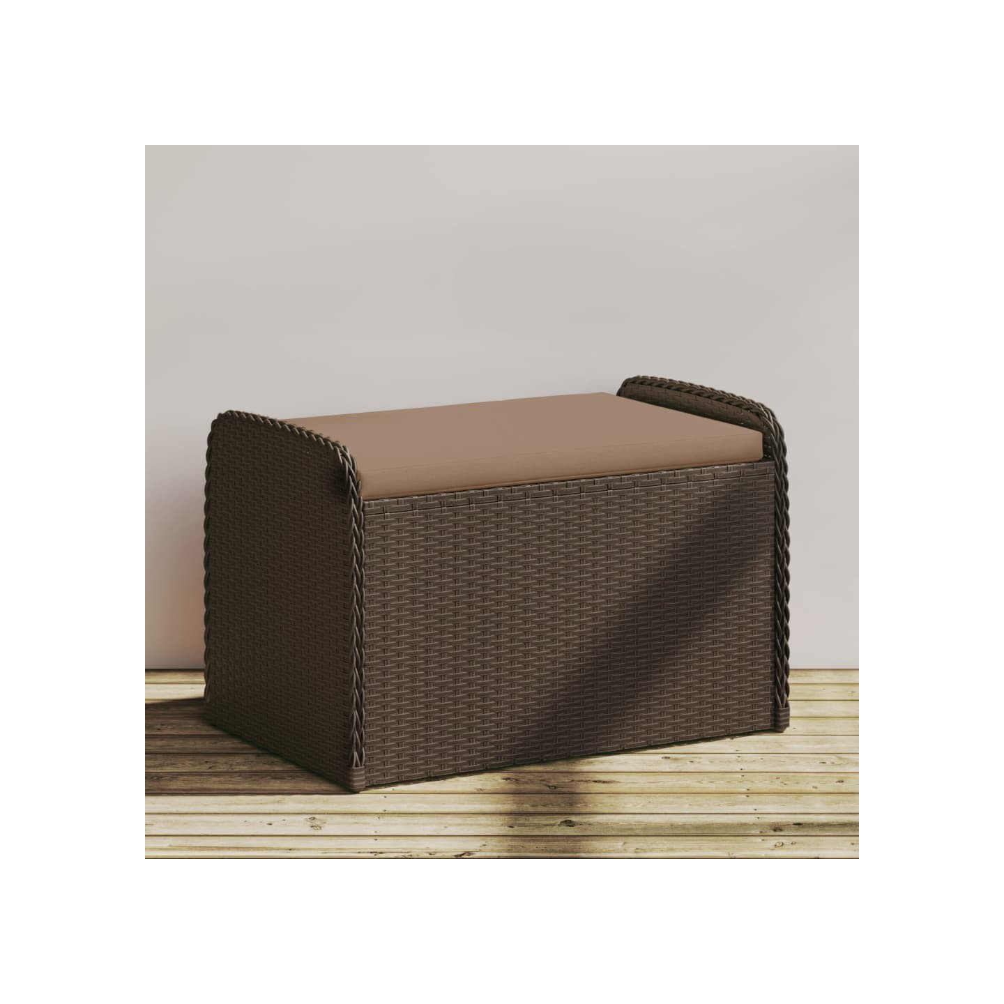 Banc de rangement et coussin marron 80x51x52 cm résine tressée