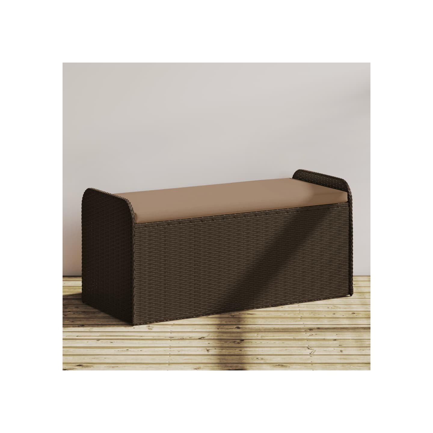 Banc de rangement et coussin marron 115x51x52 cm résine tressée