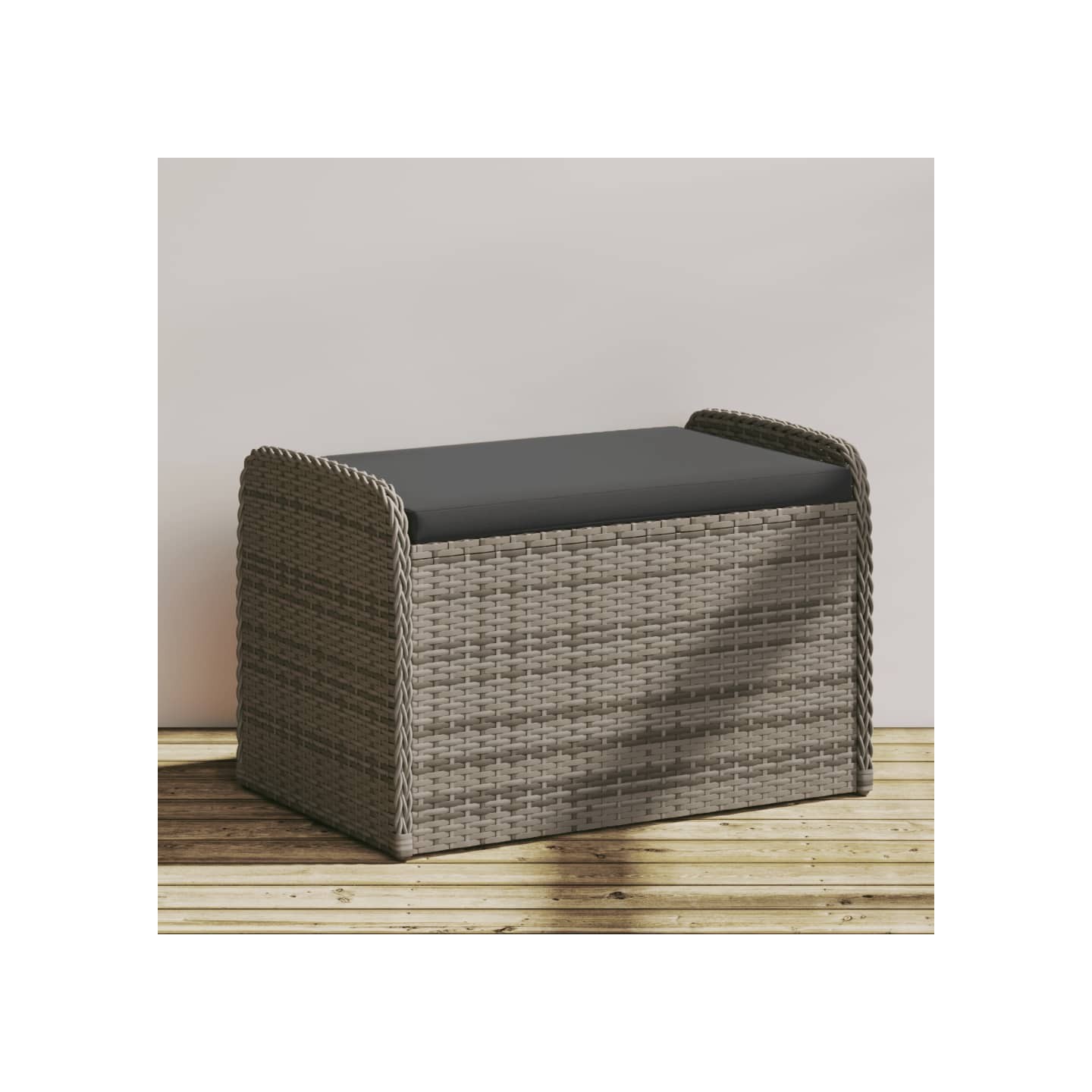 Banc de rangement avec coussin gris 80x51x52 cm résine tressée