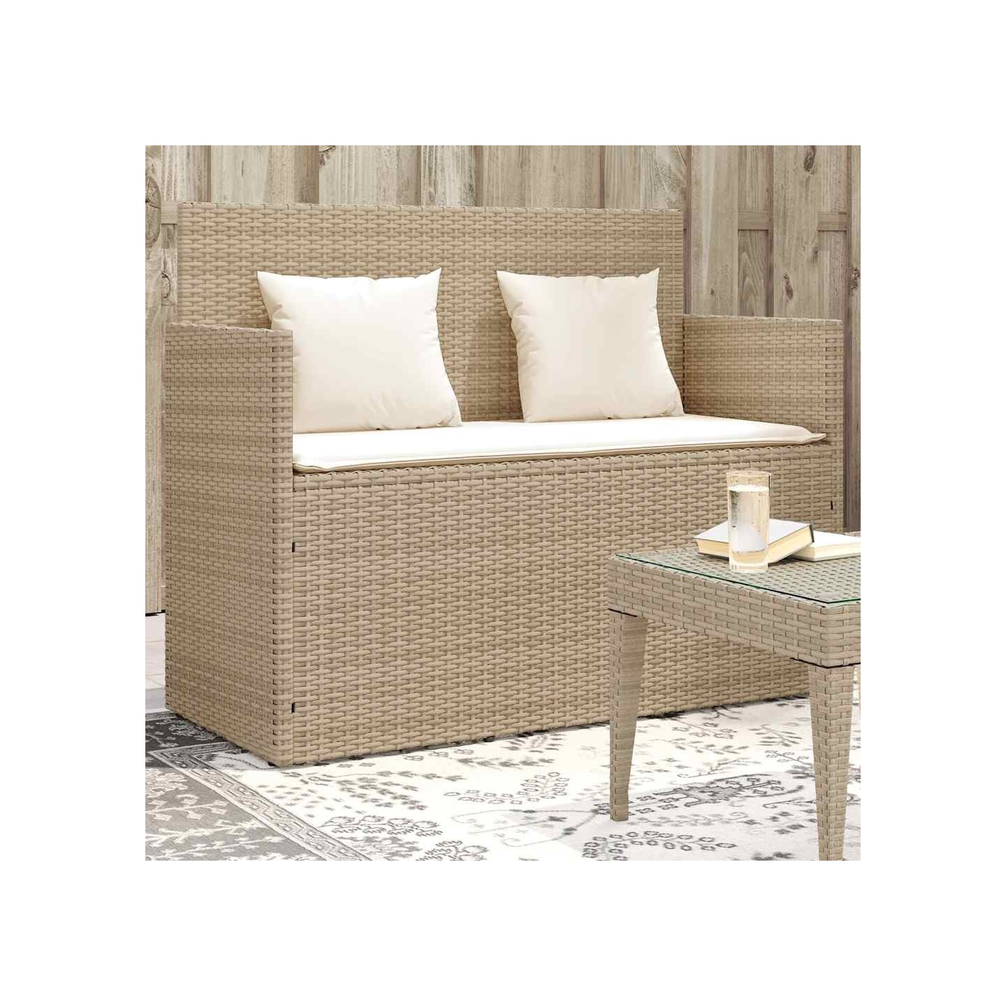 Banc de jardin avec coussins beige résine tressée