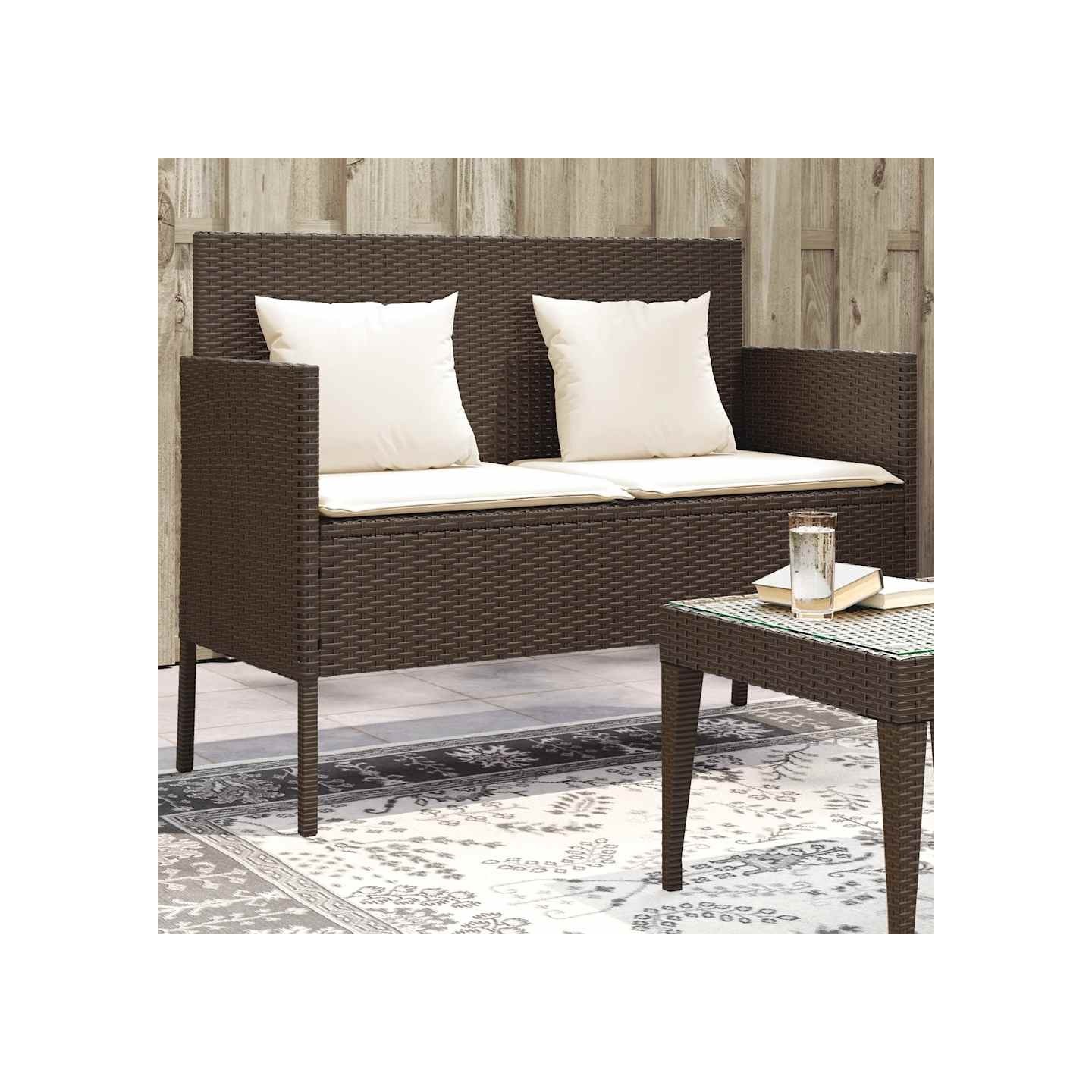 Banc de jardin avec coussins marron résine tressée