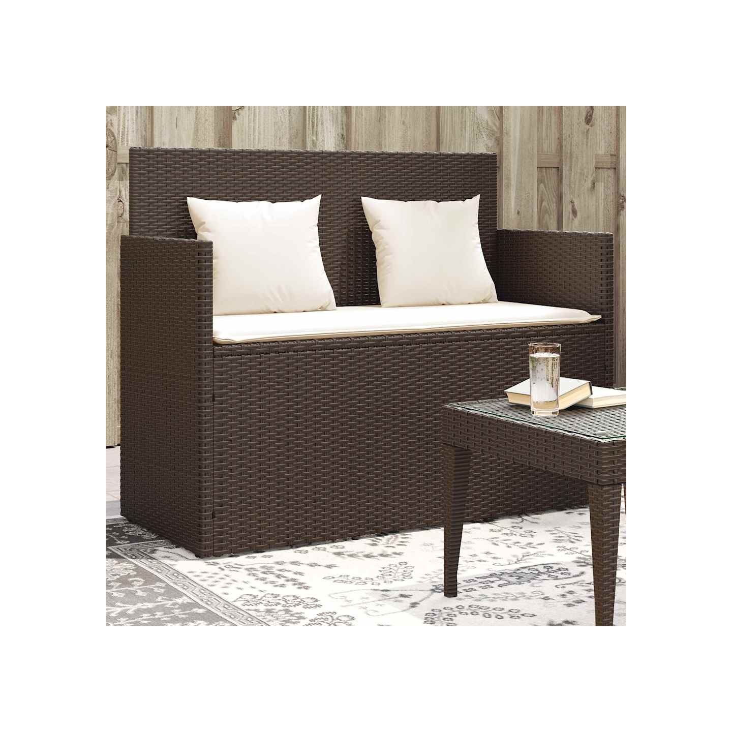 Banc de jardin avec coussins marron résine tressée