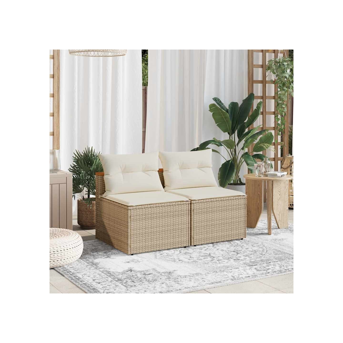Canapés de jardin sans accoudoirs avec coussins 2 pcs beige
