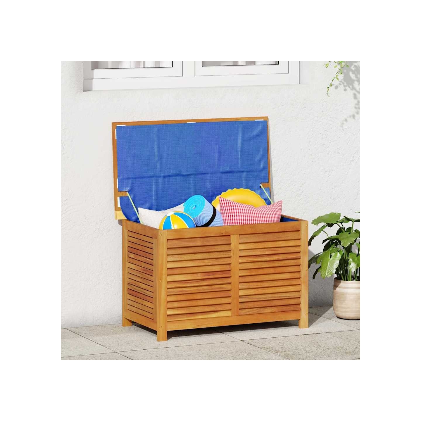 Boîte de rangement de jardin persiennes 90x50x56 cm bois acacia