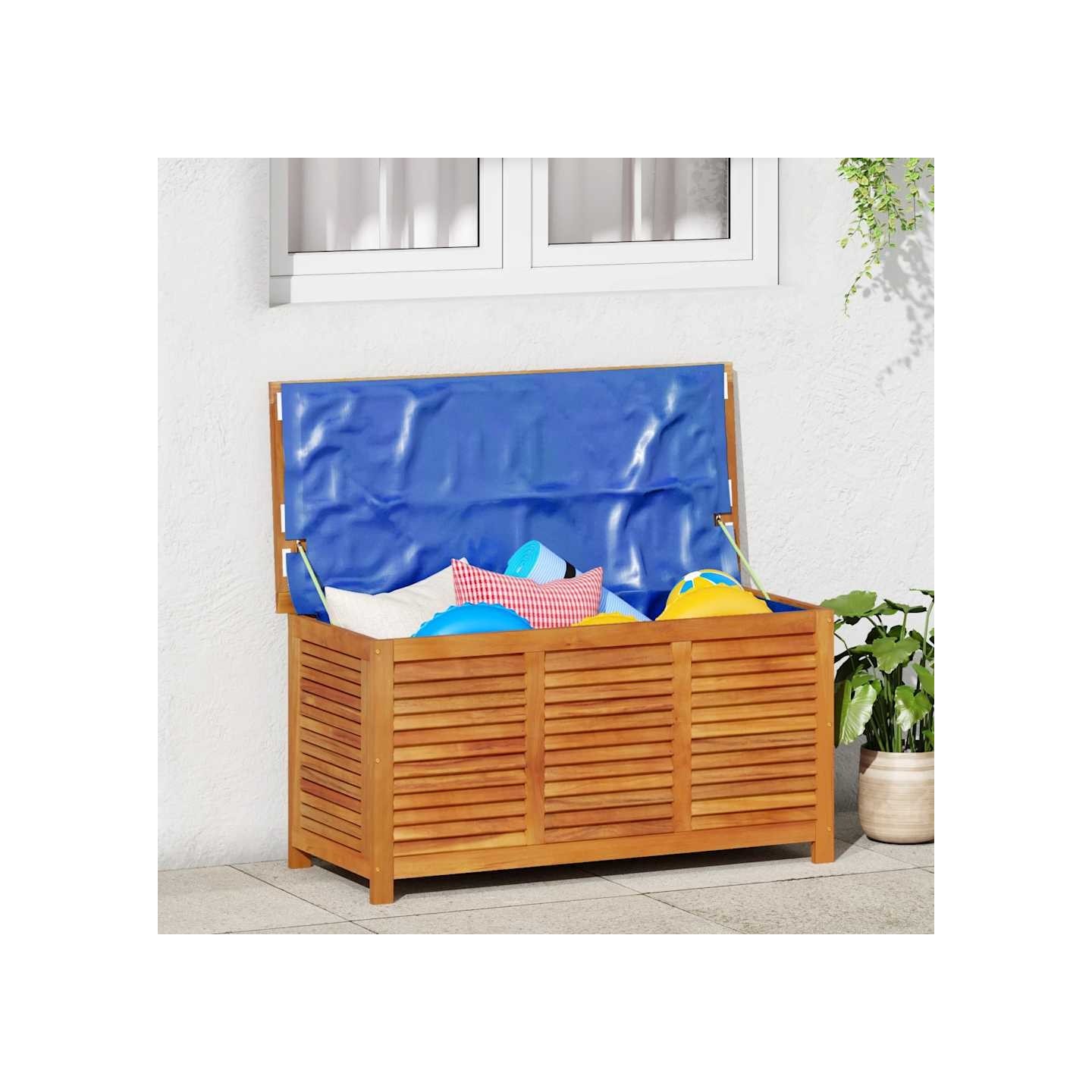Boîte de rangement de jardin persiennes 113x50x56cm bois acacia