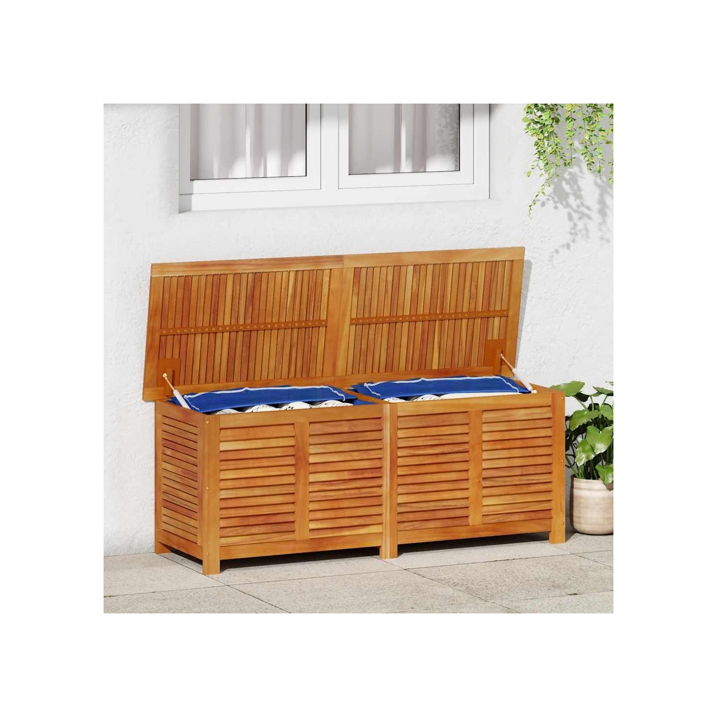 Boîte de rangement de jardin persiennes 150x50x56cm bois acacia