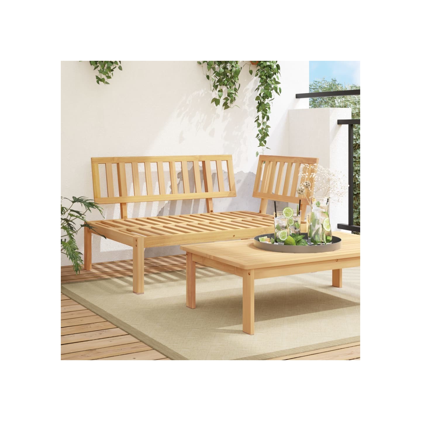 Canapé d'angle palette de jardin bois massif d'acacia