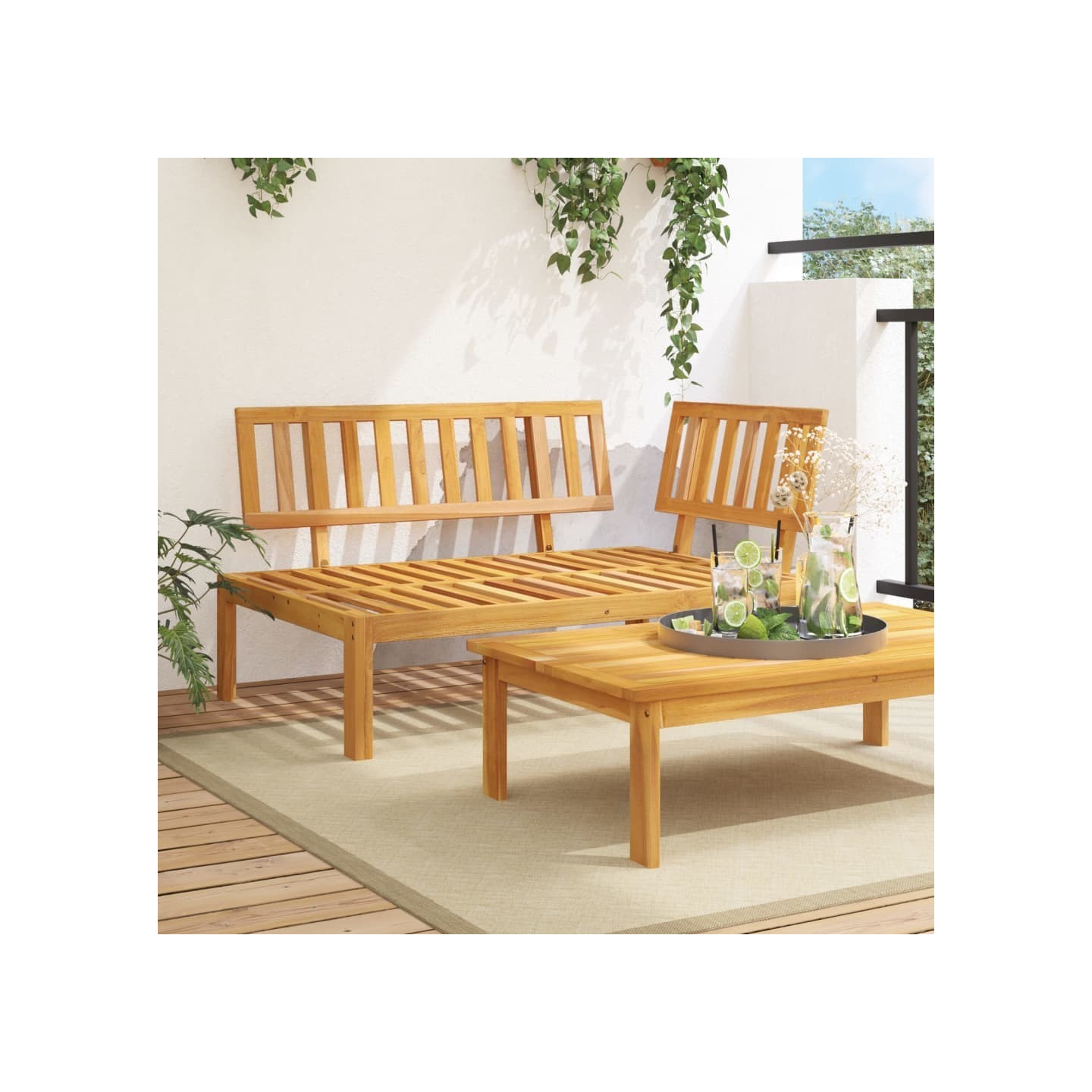Canapé d'angle palette de jardin bois massif d'acacia