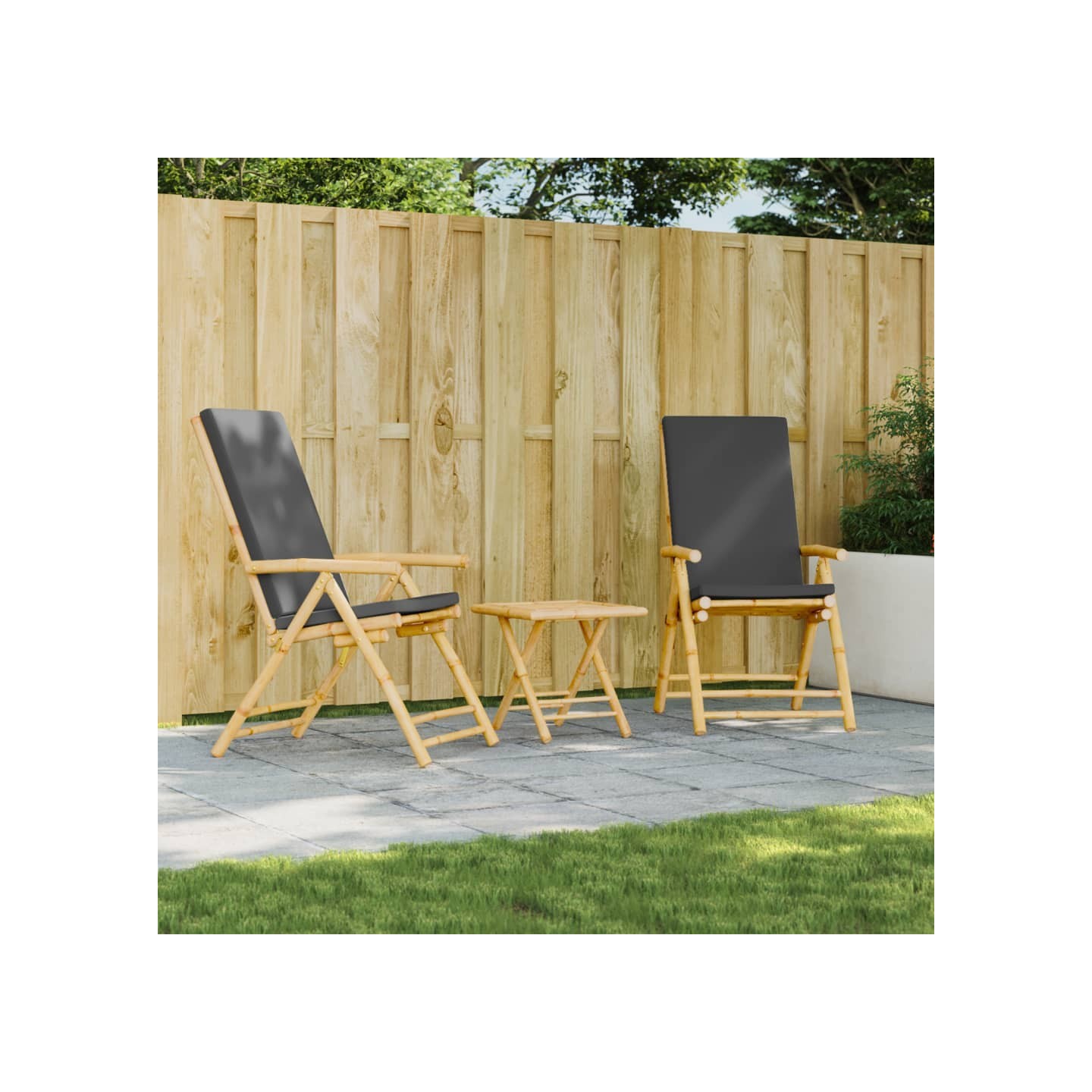 Chaises inclinables de jardin pliantes lot de 2 coussins bambou