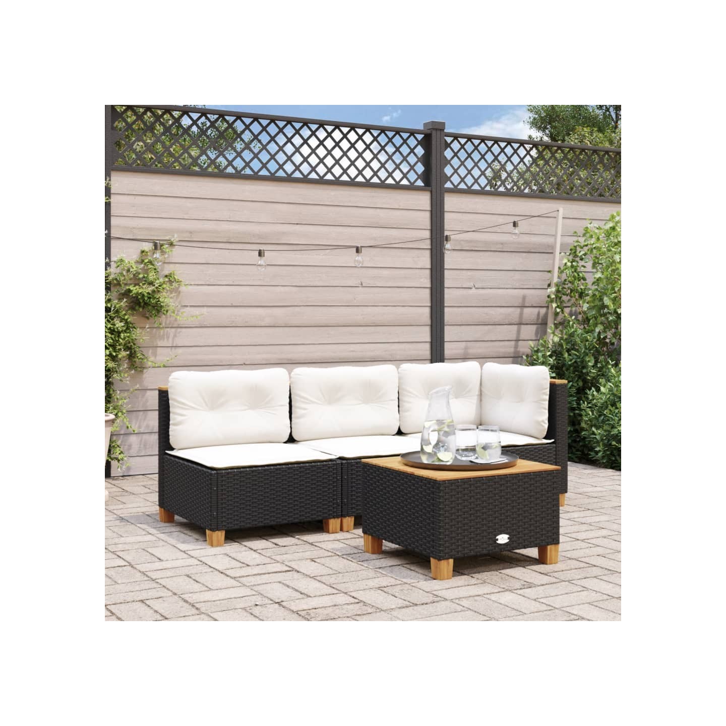 Canapé d'angle de jardin avec coussins noir résine tressée