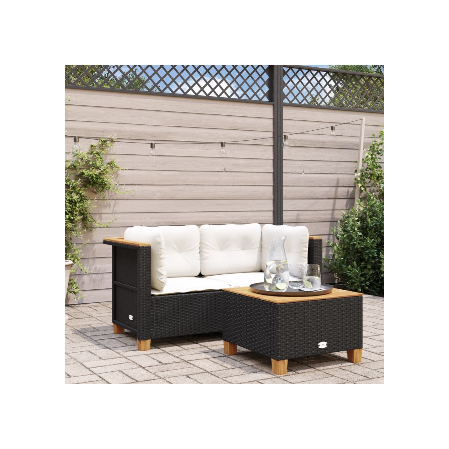 Canapés d'angle de jardin et coussins 2 pcs noir résine tressée