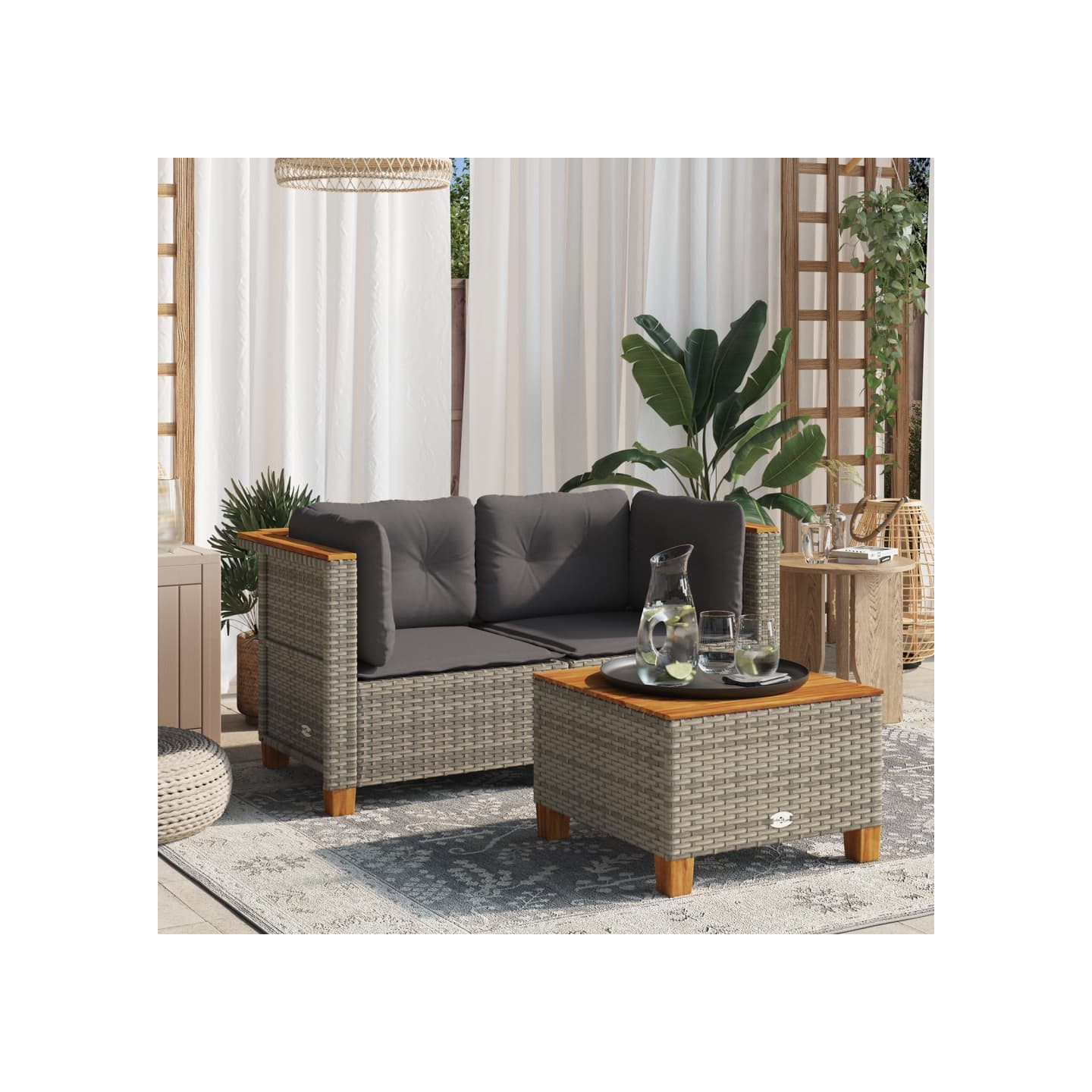 Canapés d'angle de jardin et coussins 2 pcs gris résine tressée