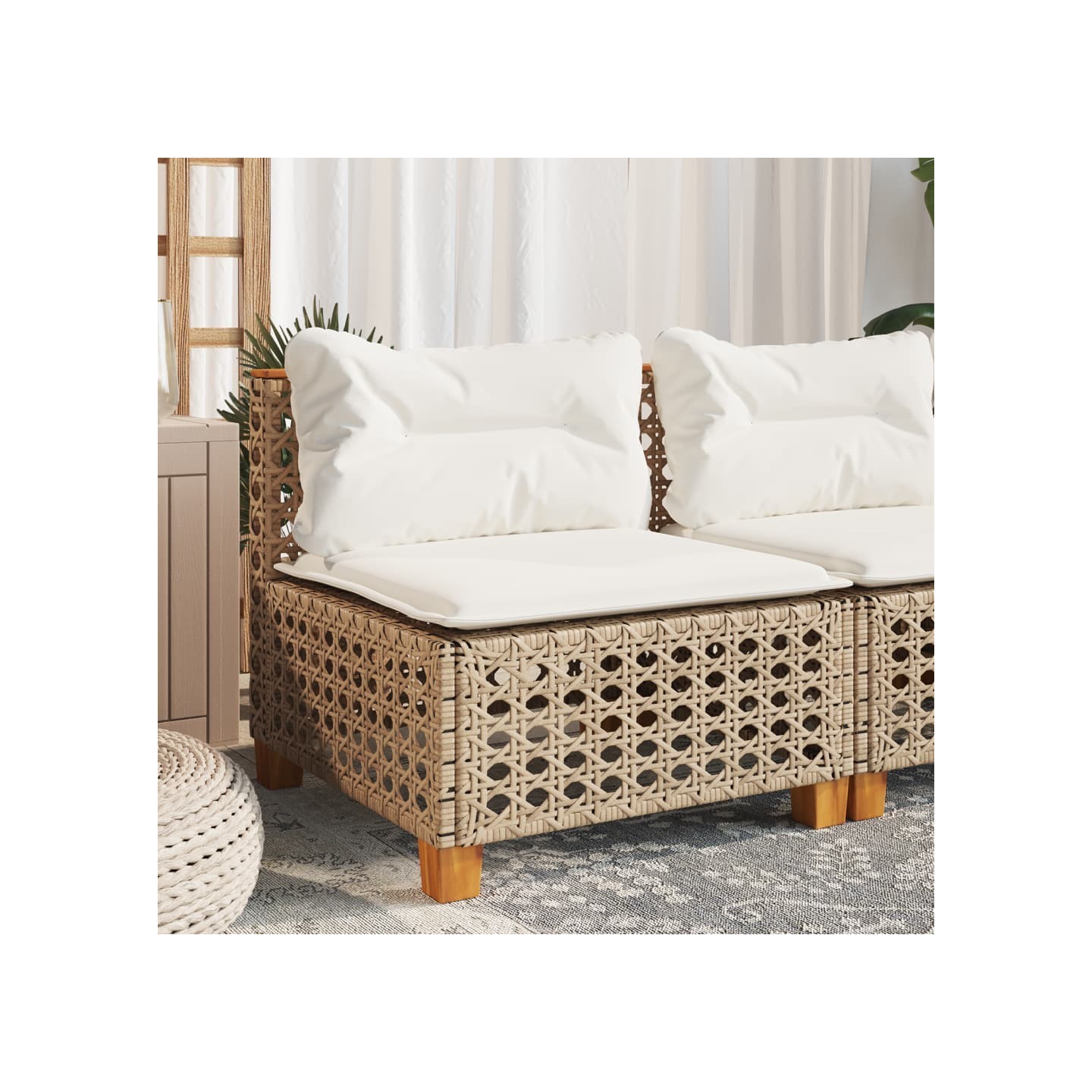 Canapé de jardin sans accoudoirs coussins beige résine tressée