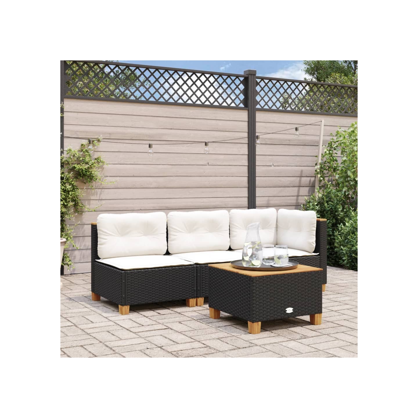 Canapé de jardin avec coussins 3 places noir résine tressée
