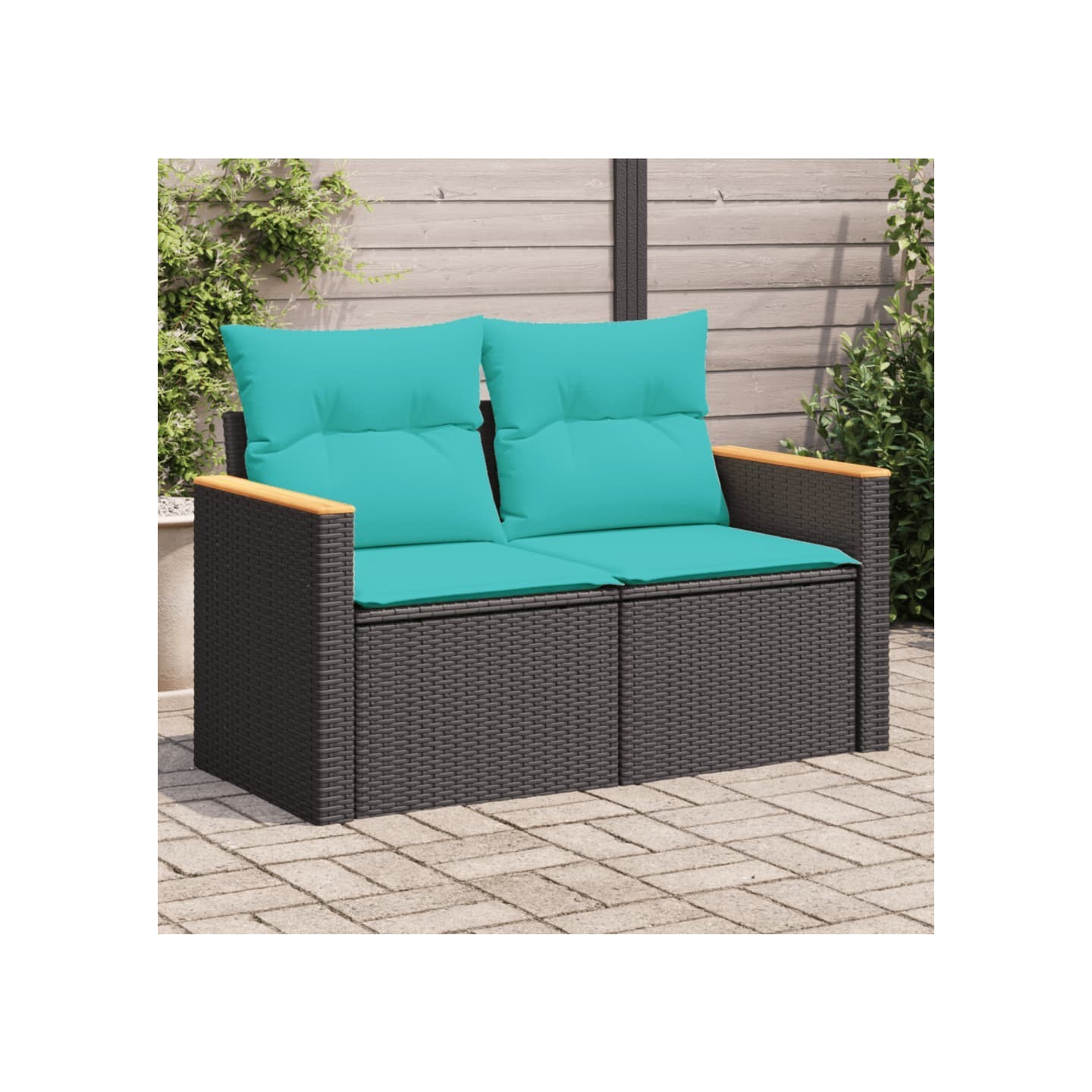 Canapé de jardin avec coussins 2 places en résine tressée noire