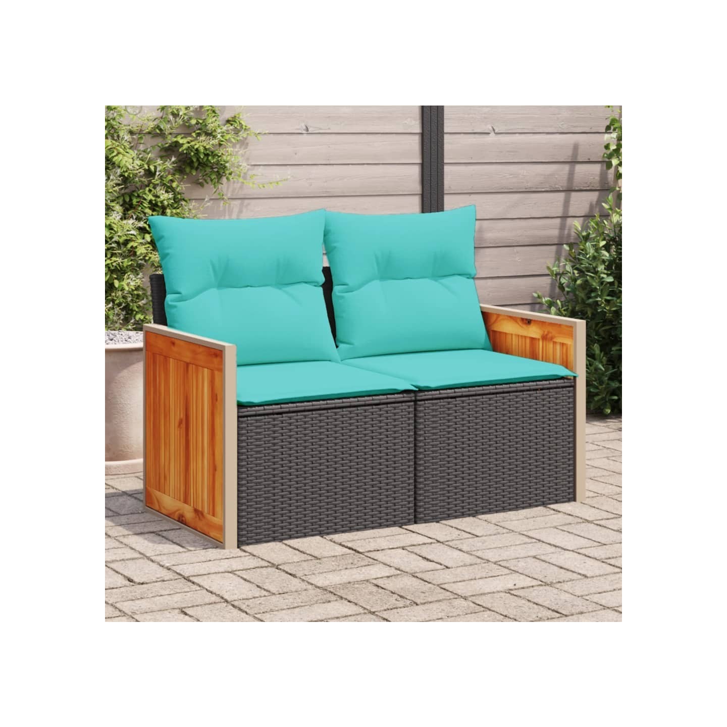 Canapé de jardin avec coussins 2 places en résine tressée noire
