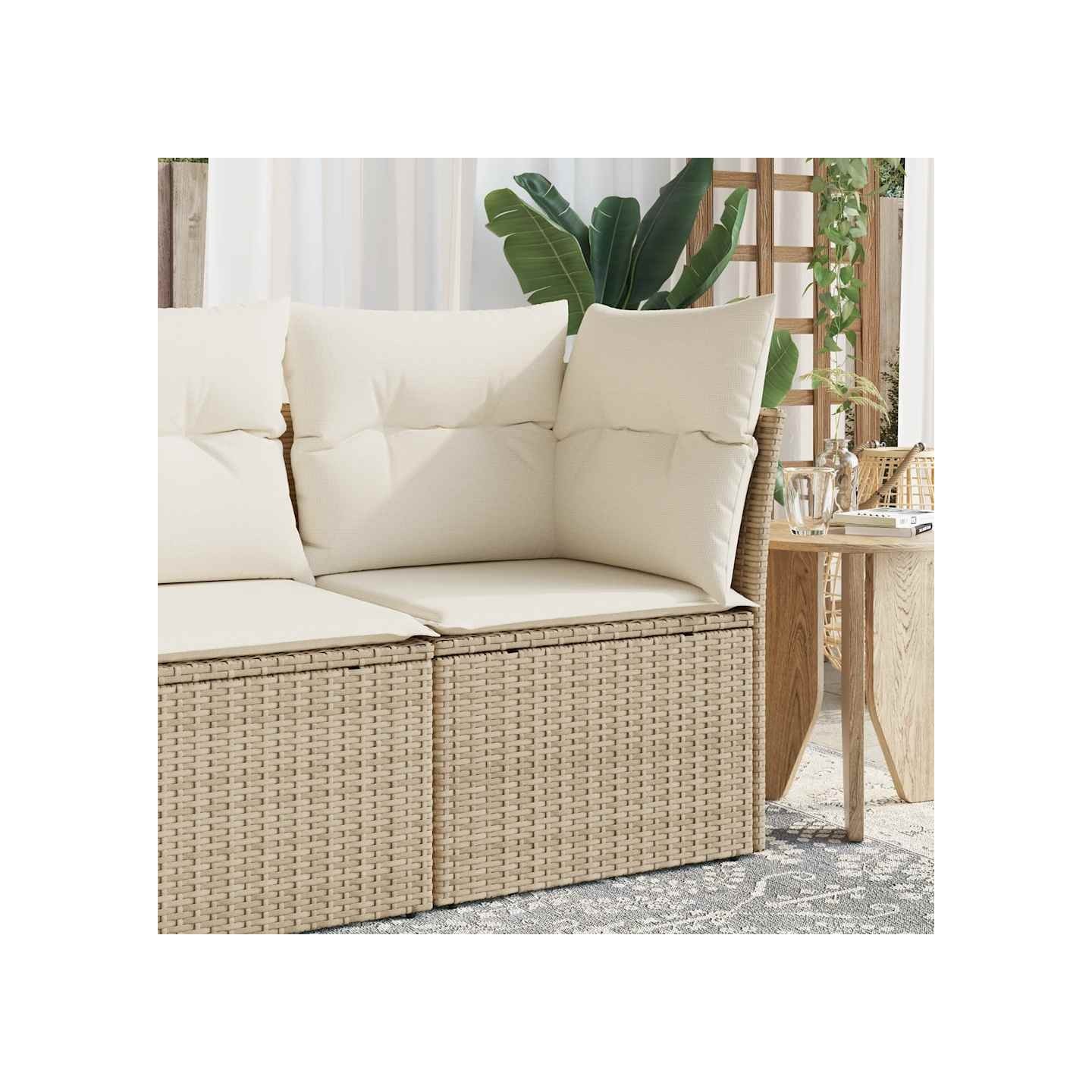Canapé d'angle de jardin avec coussins beige résine tressée