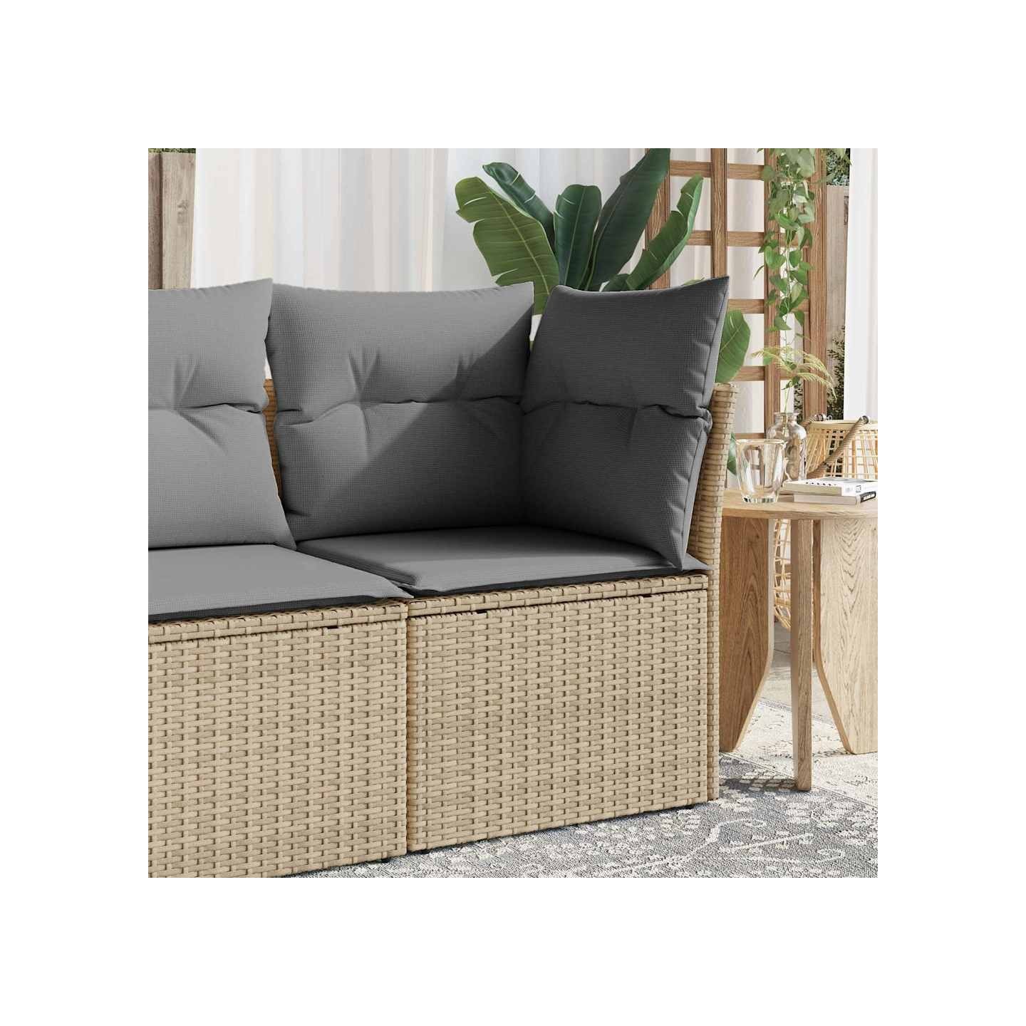 Canapé d'angle de jardin avec coussins beige résine tressée