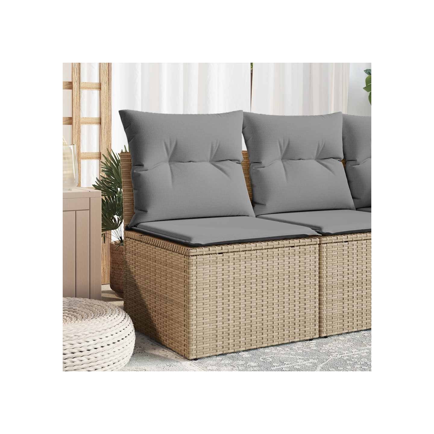 Canapé d'angle de jardin avec coussins beige résine tressée