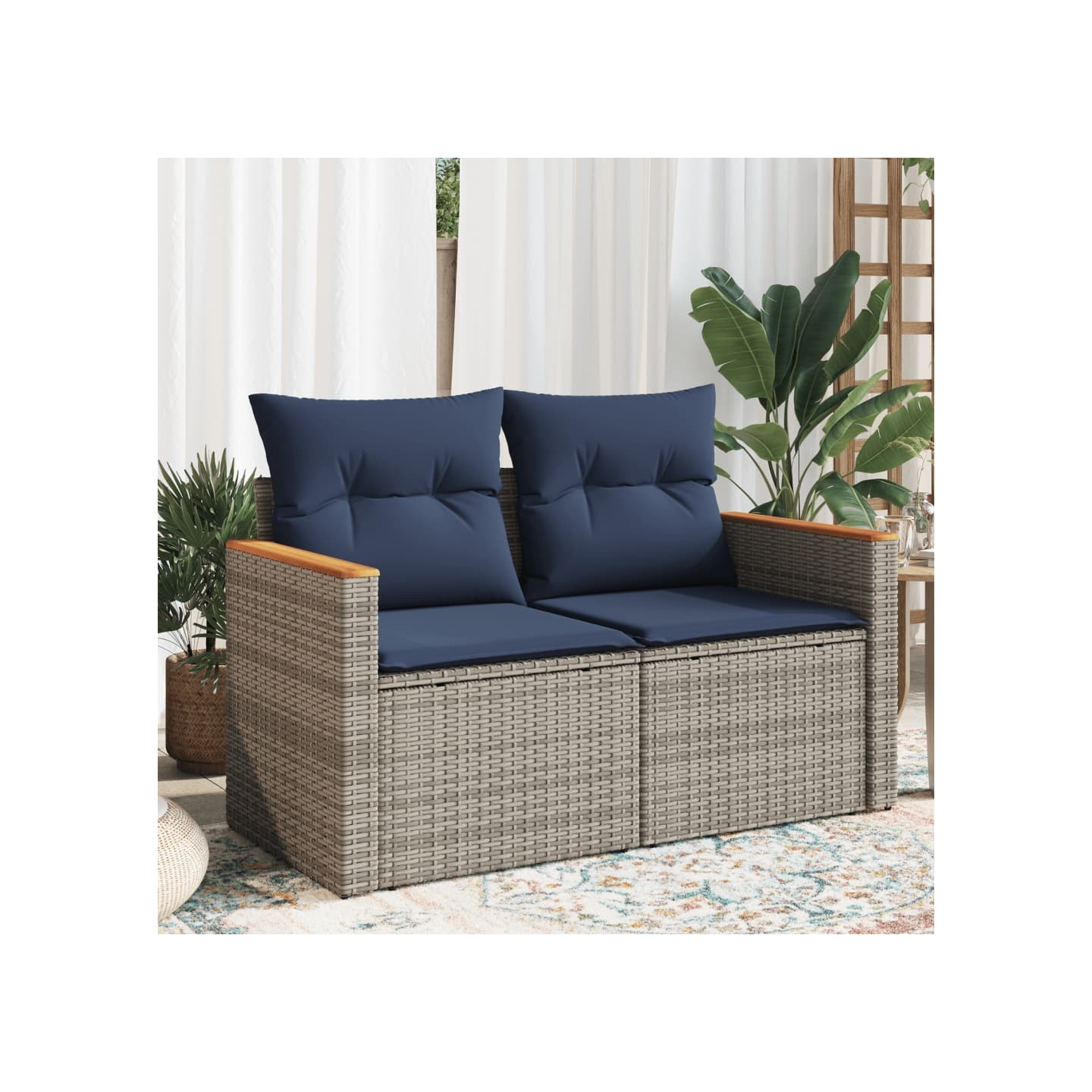 Canapé de jardin avec coussins 2 places en résine tressée grise