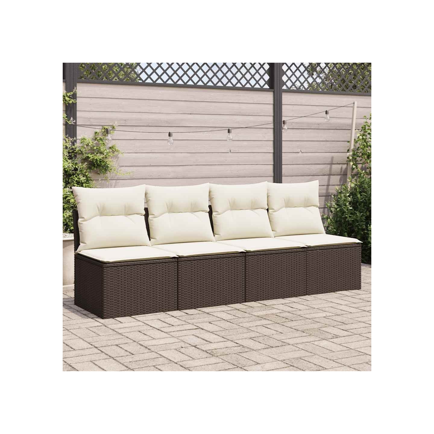 Canapé de jardin avec coussins 4 places marron résine tressée