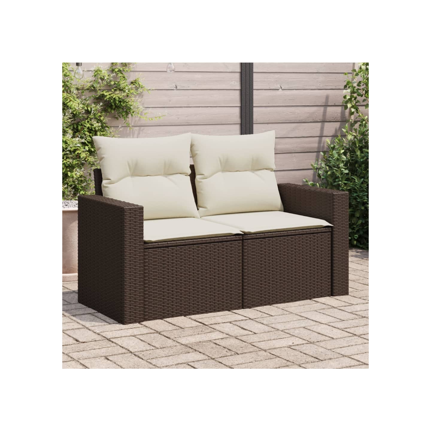 Canapé de jardin avec coussins 2 places marron résine tressée