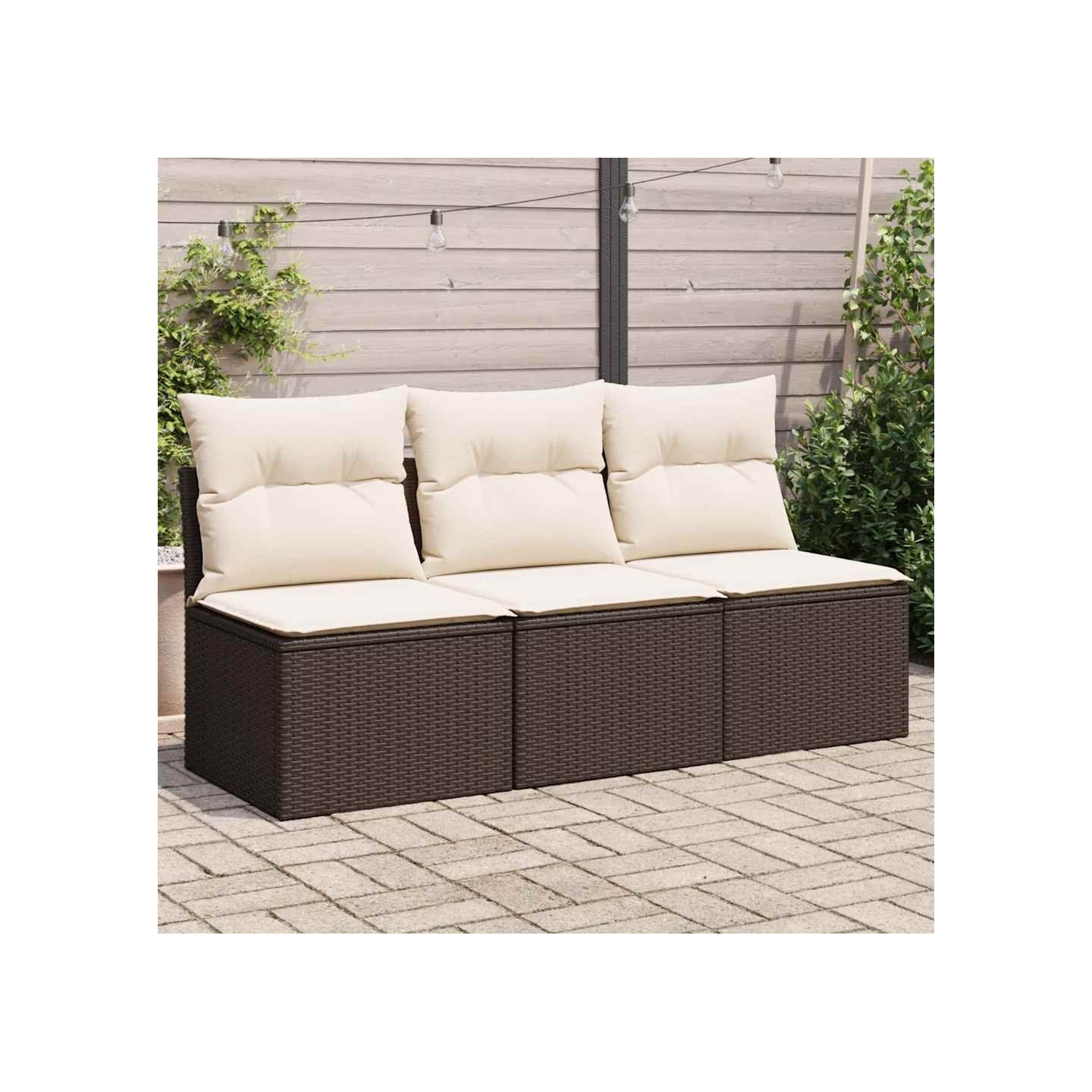 Canapé de jardin avec coussins 3 places brun résine tressée
