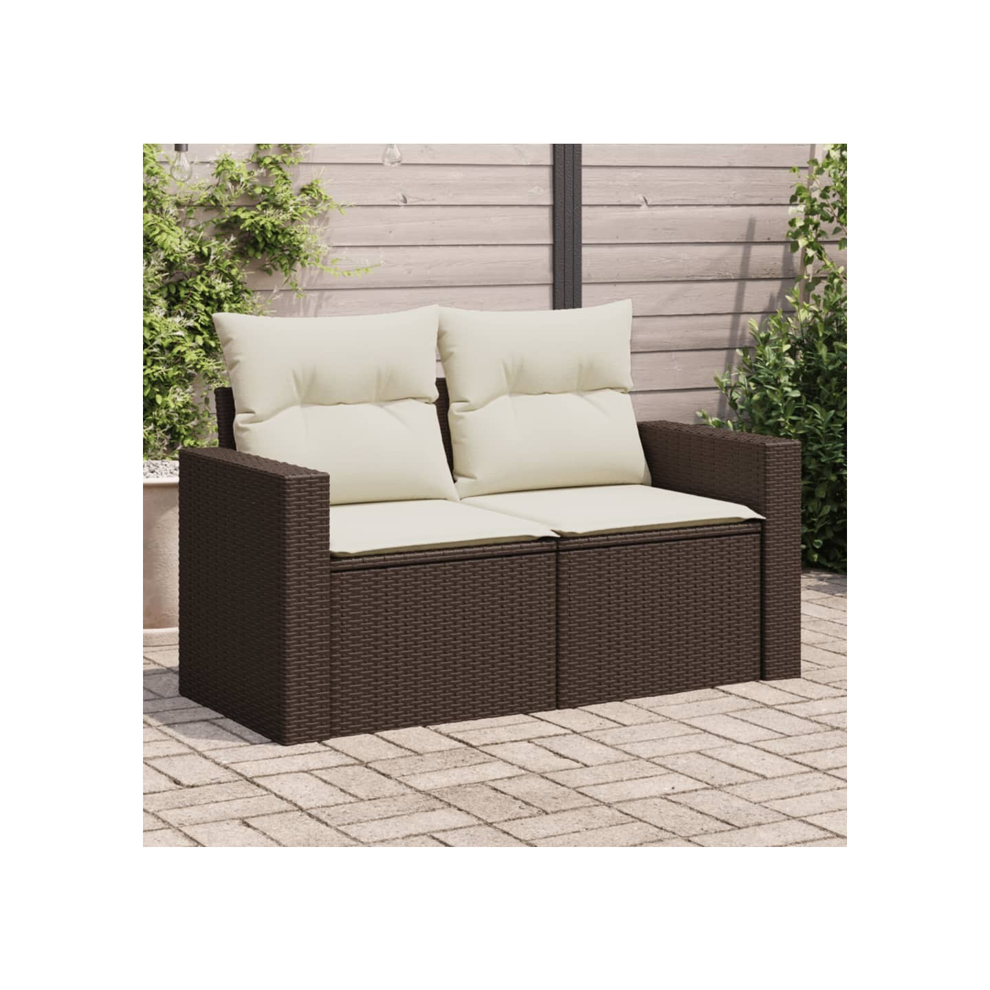Canapé de jardin avec coussins 2 places marron résine tressée