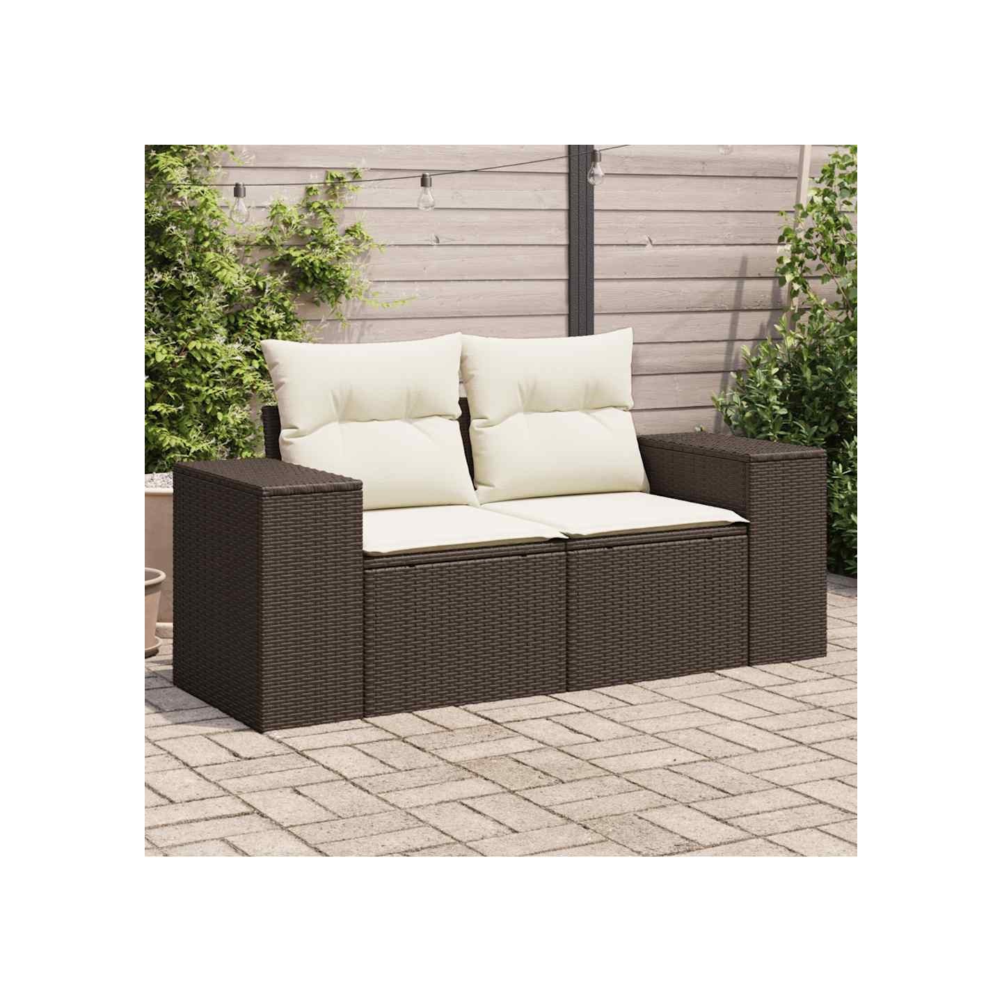 Canapé de jardin avec coussins 2 places marron résine tressée