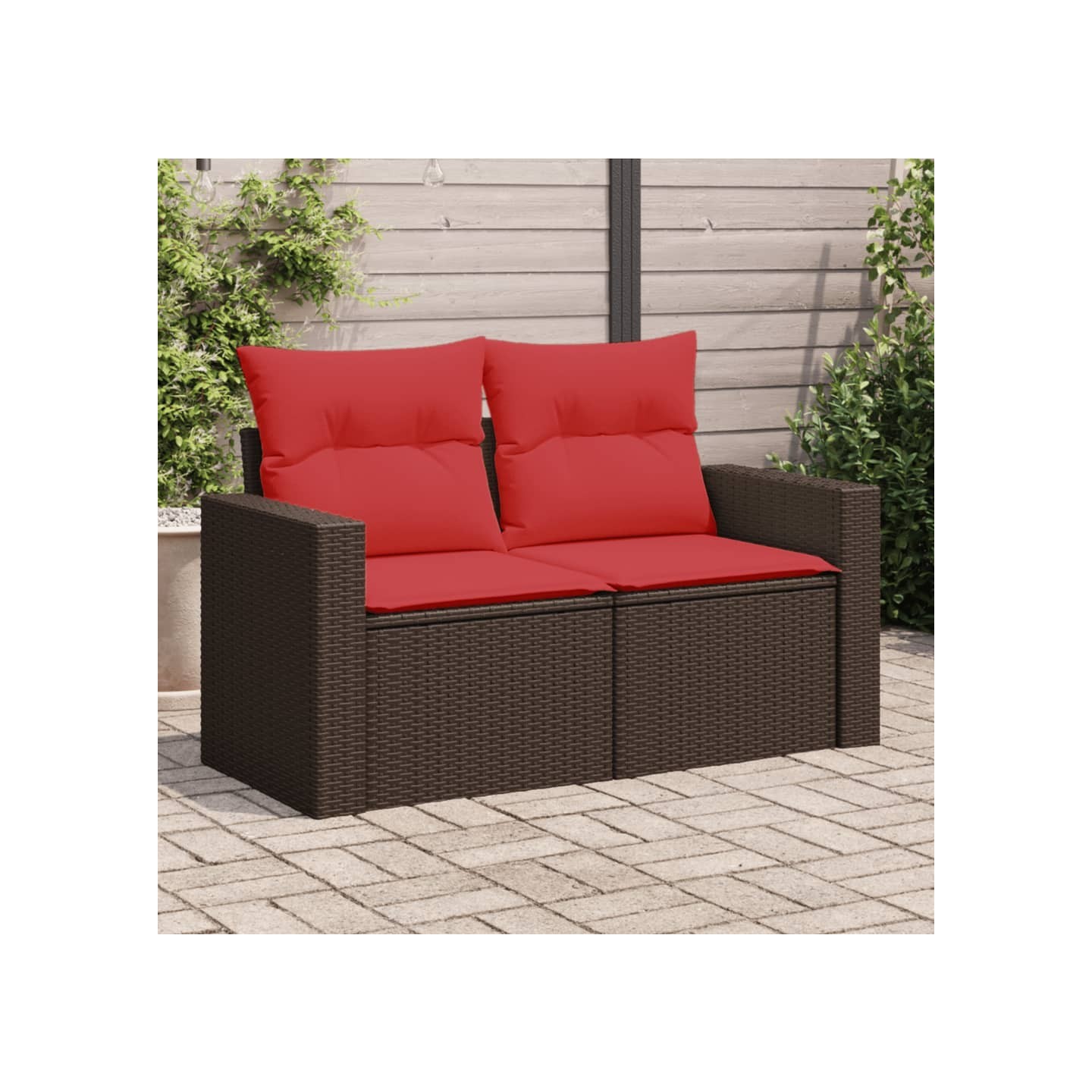 Canapé de jardin avec coussins 2 places en résine tressée marron