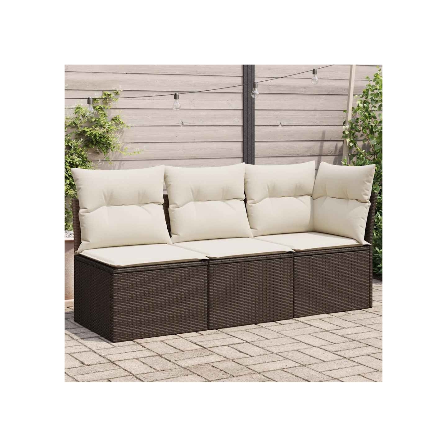 Canapé de jardin avec coussins 3 places brun résine tressée
