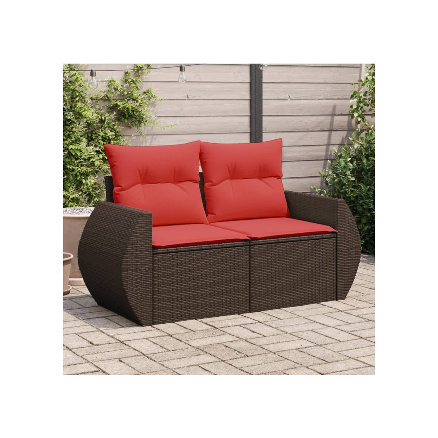 Canapé de jardin avec coussins 2 places en résine tressée marron