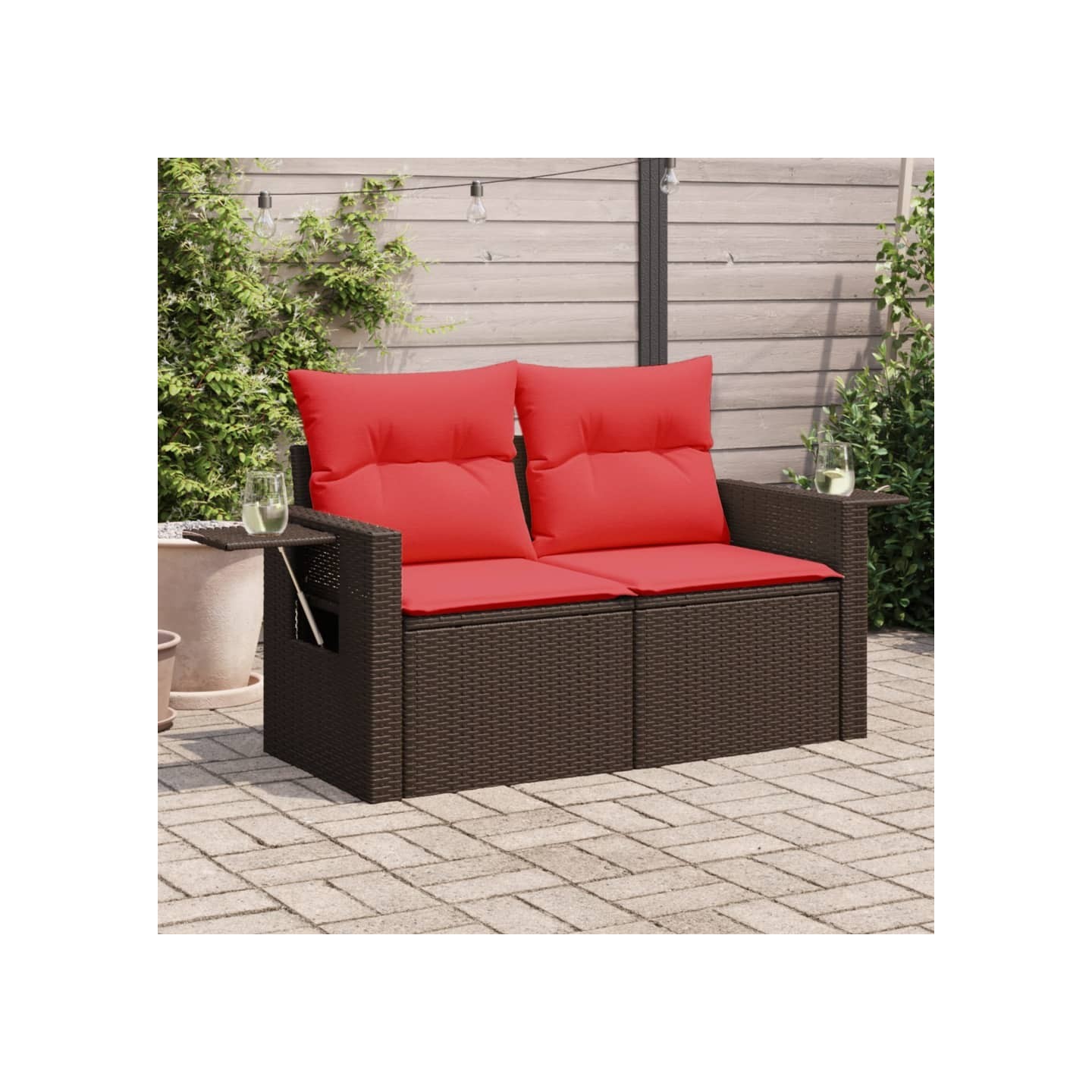 Canapé de jardin avec coussins 2 places en résine tressée marron