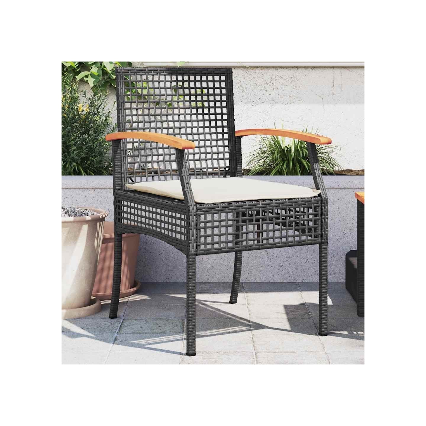 Chaises de jardin coussins lot de 2 noir résine tressée acacia