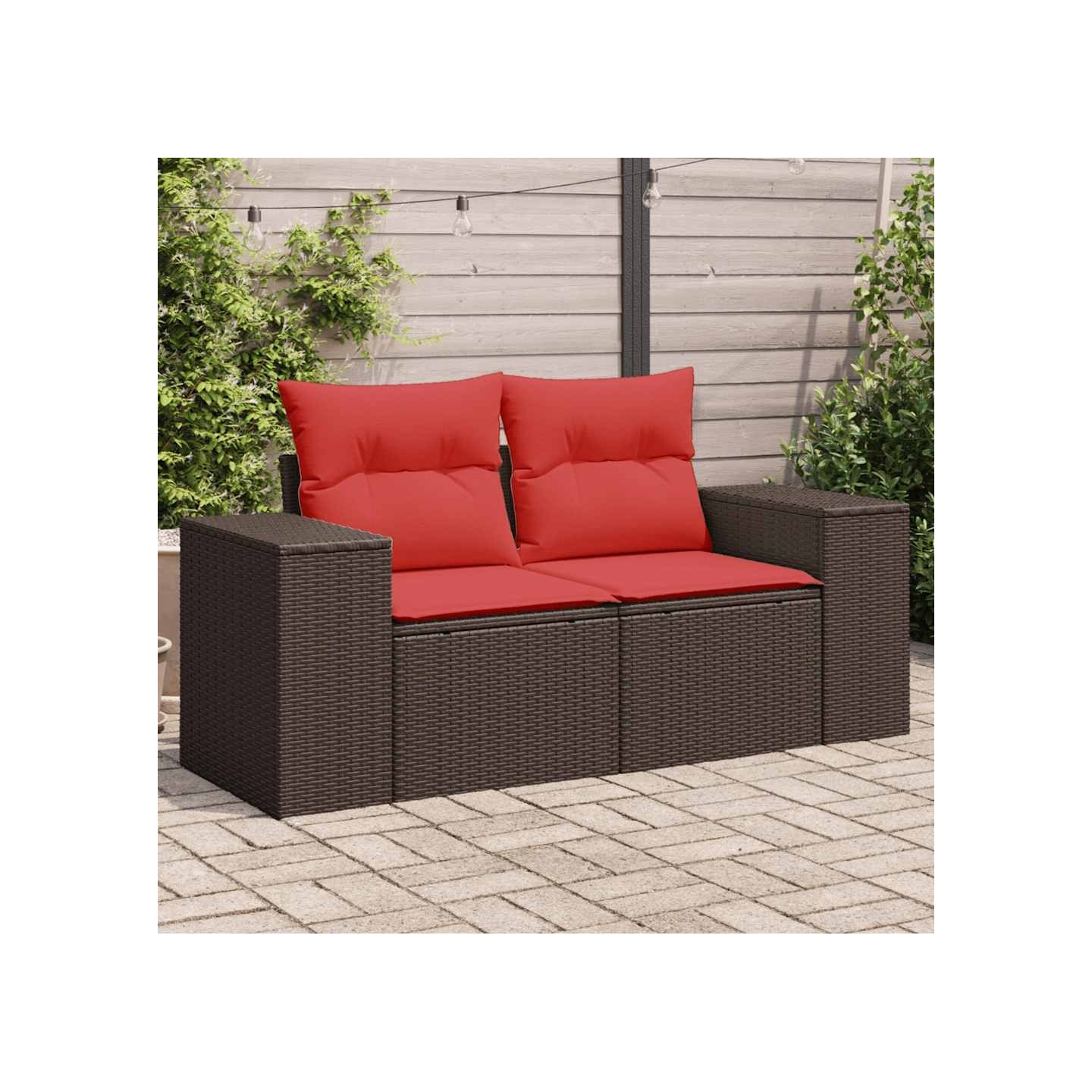 Canapé de jardin avec coussins 2 places en résine tressée marron