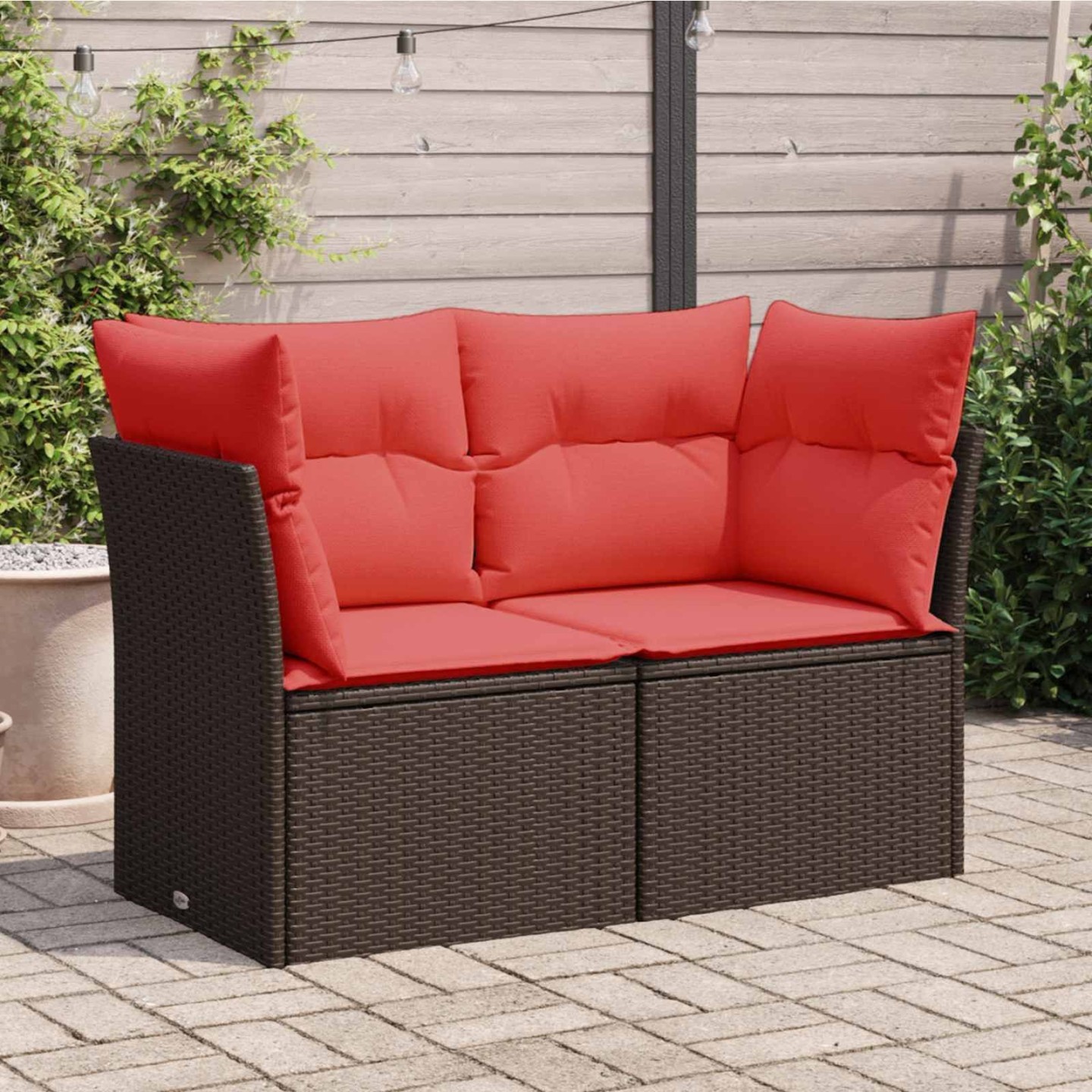 Canapé de jardin avec coussins 2 places en résine tressée marron