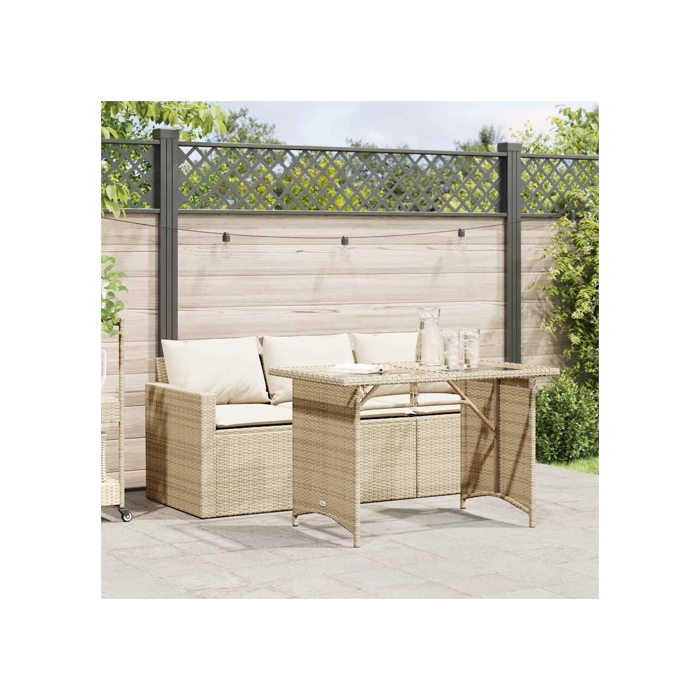 Ensemble à manger de jardin et coussins 2 pcs beige poly rotin