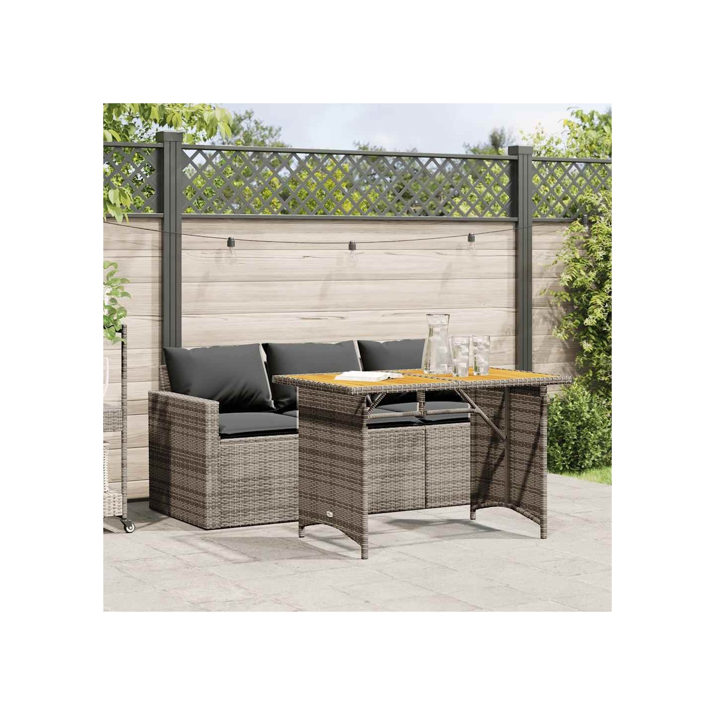 Ensemble à manger de jardin et coussins 2 pcs gris rotin