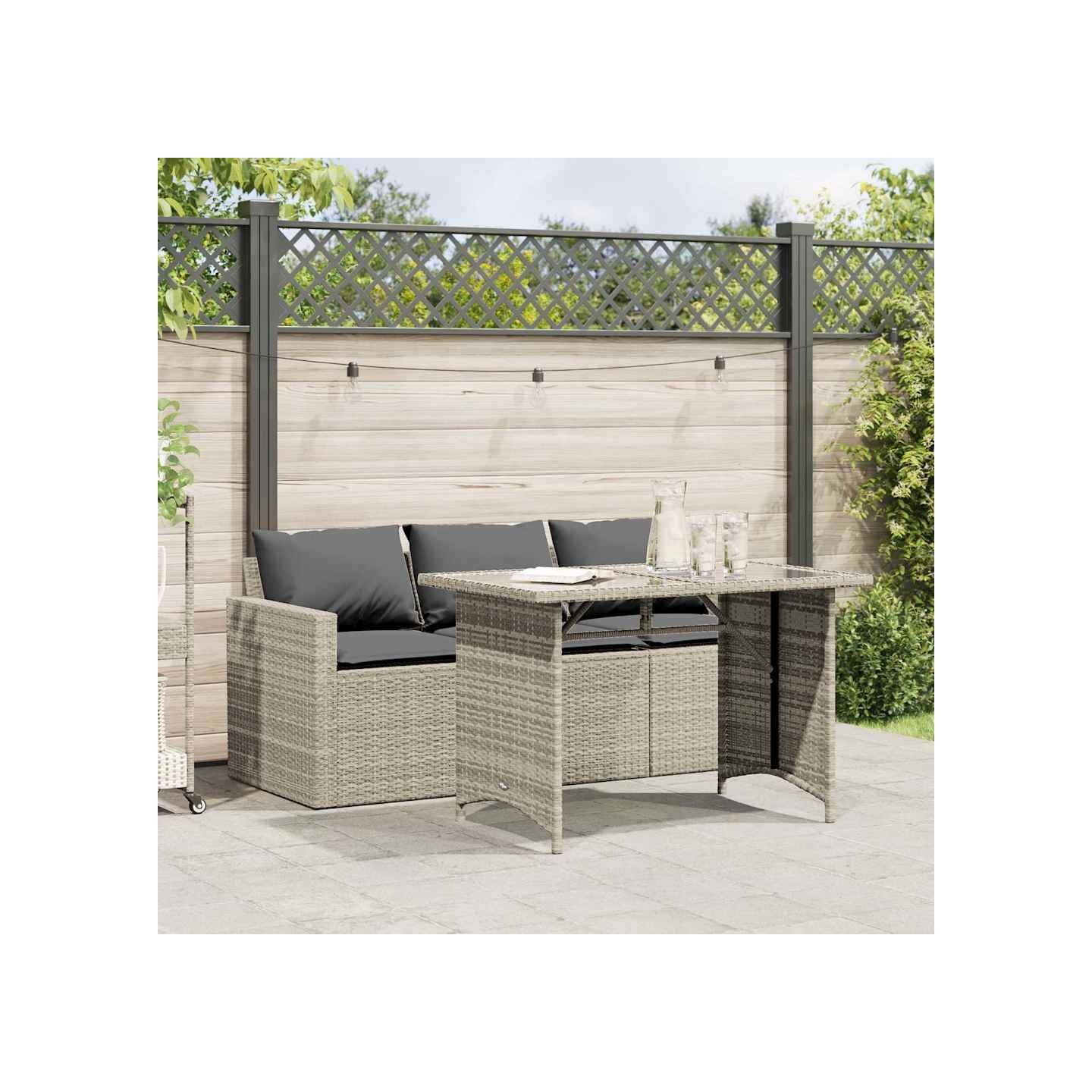 Ensemble à manger de jardin et coussins 2 pcs gris clair rotin