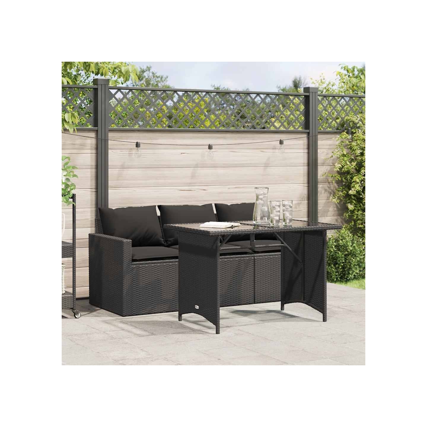 Ensemble à manger de jardin coussins 2pcs noir résine tressée