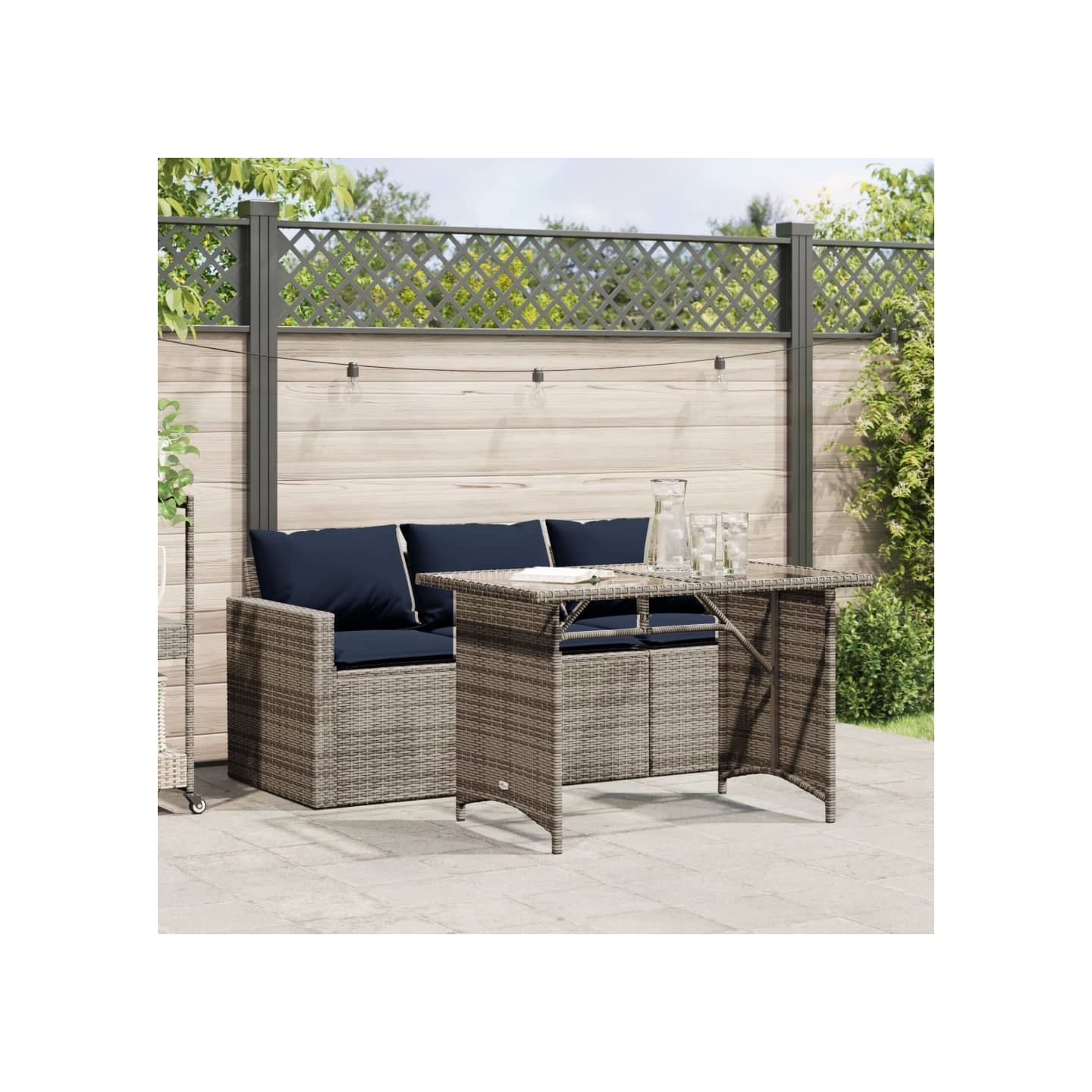 Ensemble à manger de jardin et coussins 2 pcs gris rotin