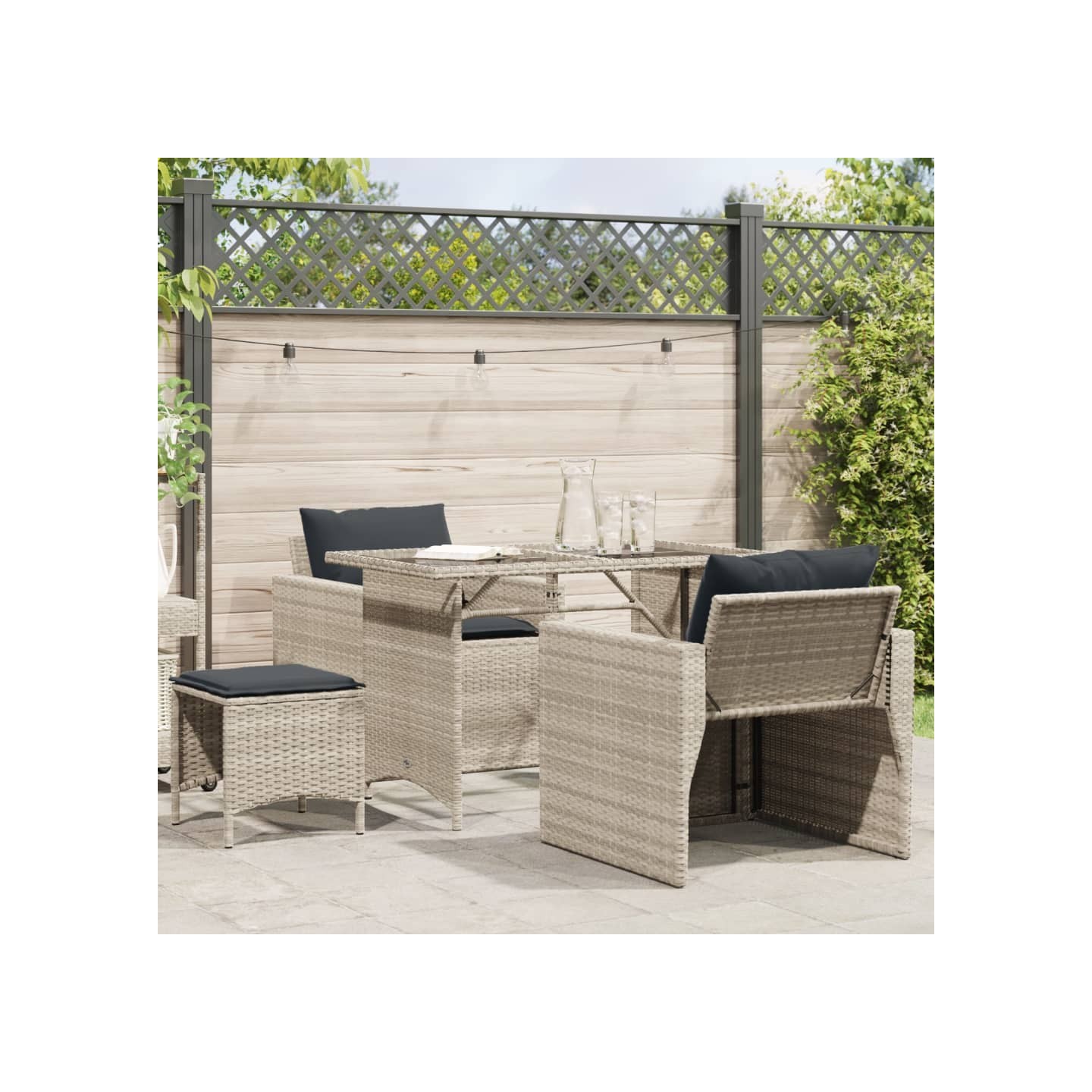 Salon de jardin 4 pcs avec coussins gris clair résine tressée